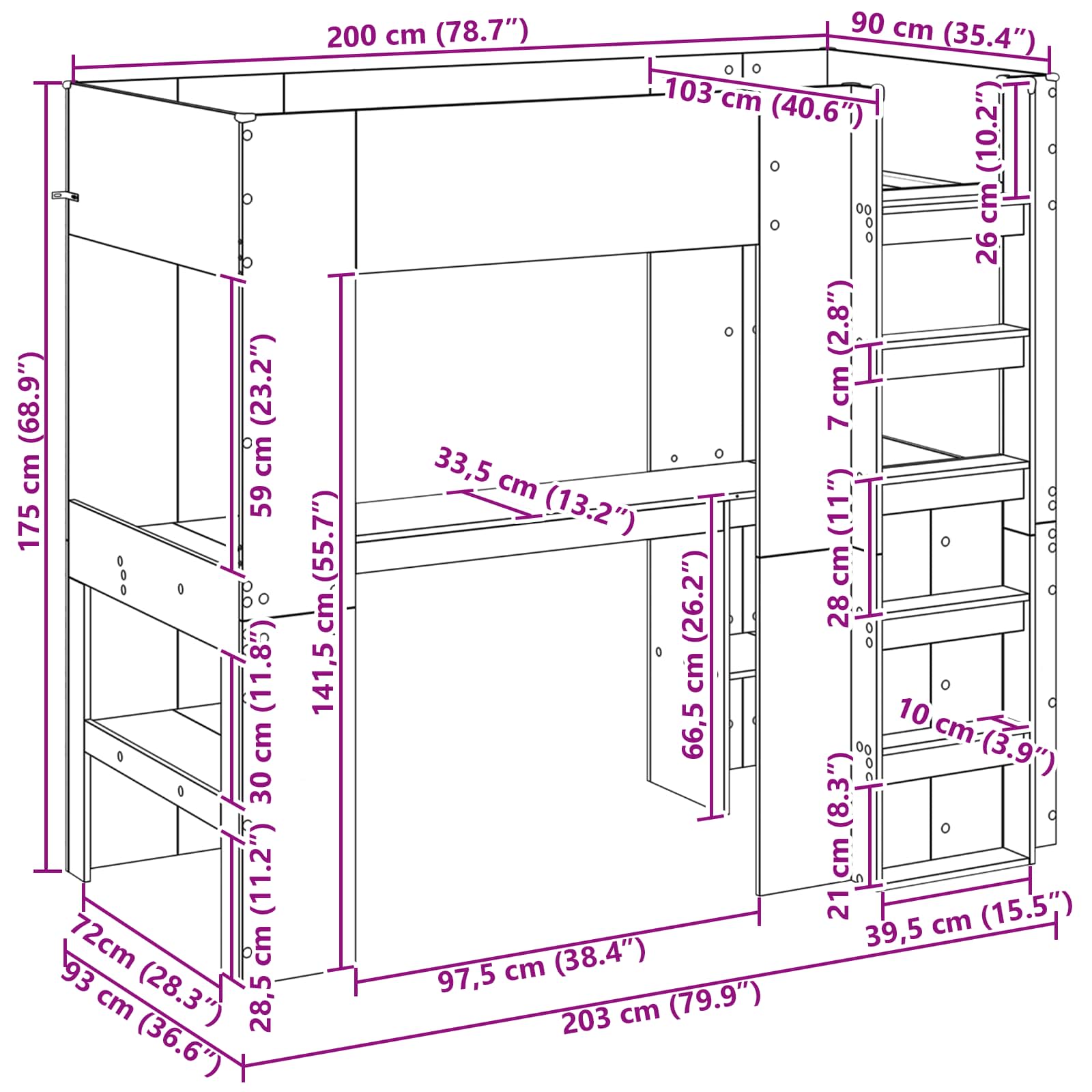 Σκελετός κουκέτας με γραφείο Artisan Oak 90 x 200 cm - Pakobazaar