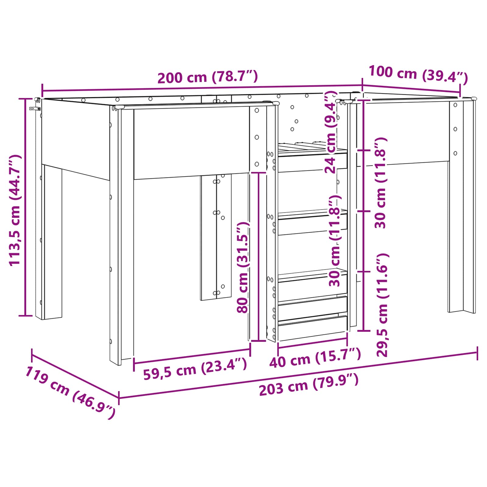 Κρεβάτι Κουκέτα για Παιδιά με στρώμα Δρύς Sonoma 100 x 200 cm