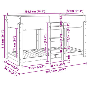 Κρεβάτι Κουκέτα για Παιδιά Παλιό ξύλο 90 x 200 cm - Pakobazaar