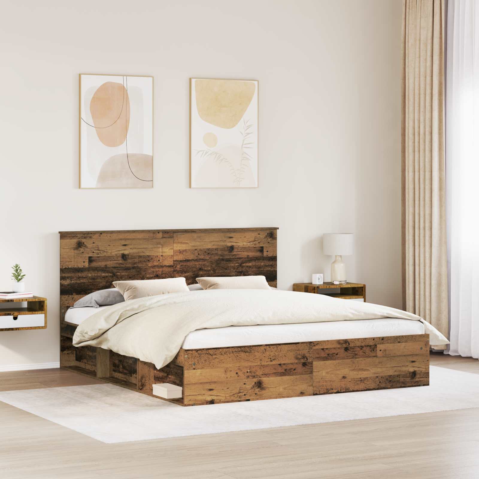 Σκελετός Κρεβατιού Παλιό ξύλο 200 x 200 cm Στερεά ξυλεία πεύκου - Pakobazaar