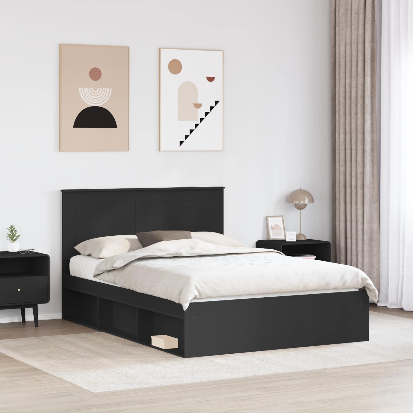 Σκελετός Κρεβατιού Μαύρο 140 x 190 cm Στερεά ξυλεία πεύκου - Pakobazaar