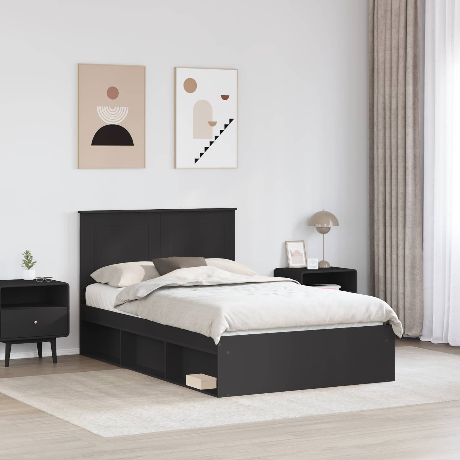 Σκελετός Κρεβατιού Μαύρο 135 x 190 cm Στερεά ξυλεία πεύκου