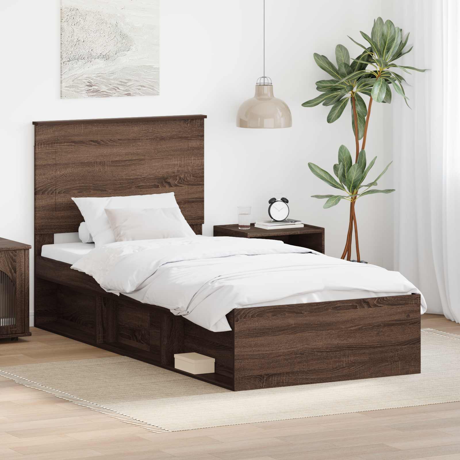 Σκελετός Κρεβατιού Καφέ δρυς 90 x 190 cm Στερεά ξυλεία πεύκου - Pakobazaar