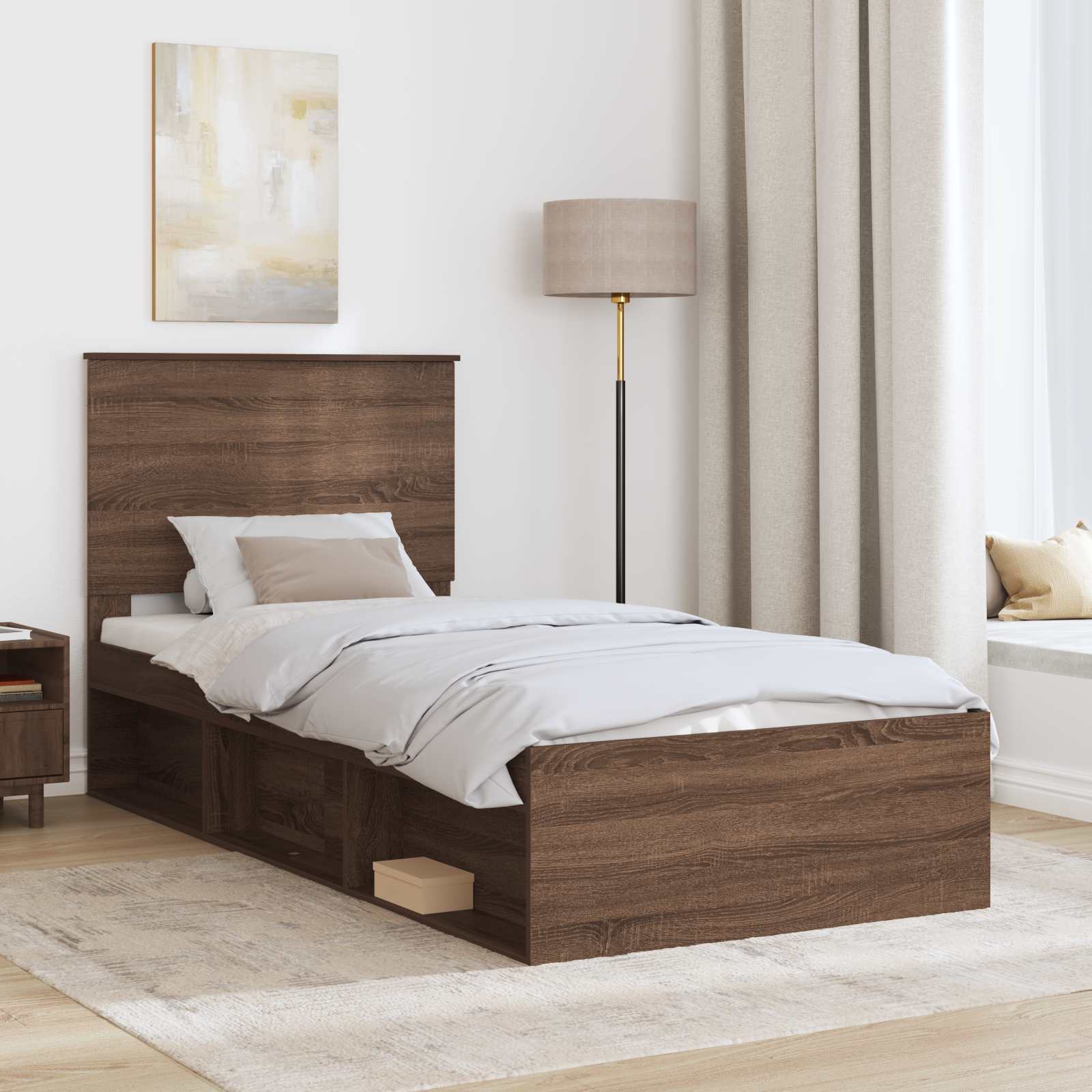 Σκελετός Κρεβατιού Καφέ δρυς 90 x 190 cm Στερεά ξυλεία πεύκου - Pakobazaar