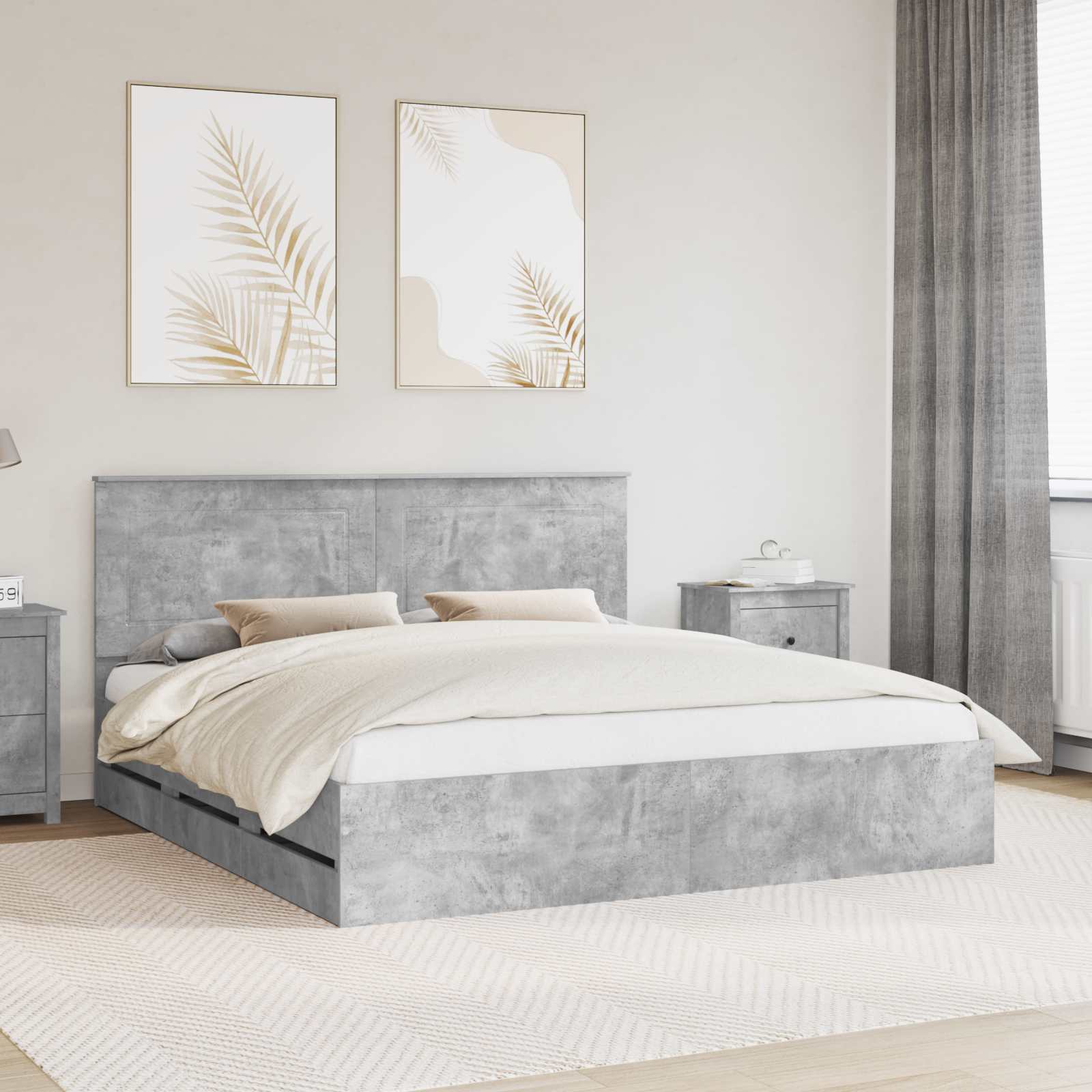 Σκελετός Κρεβατιού Σκυρόδεμα Γκρι 180 x 200 cm Μηχανήματος Ξύλο