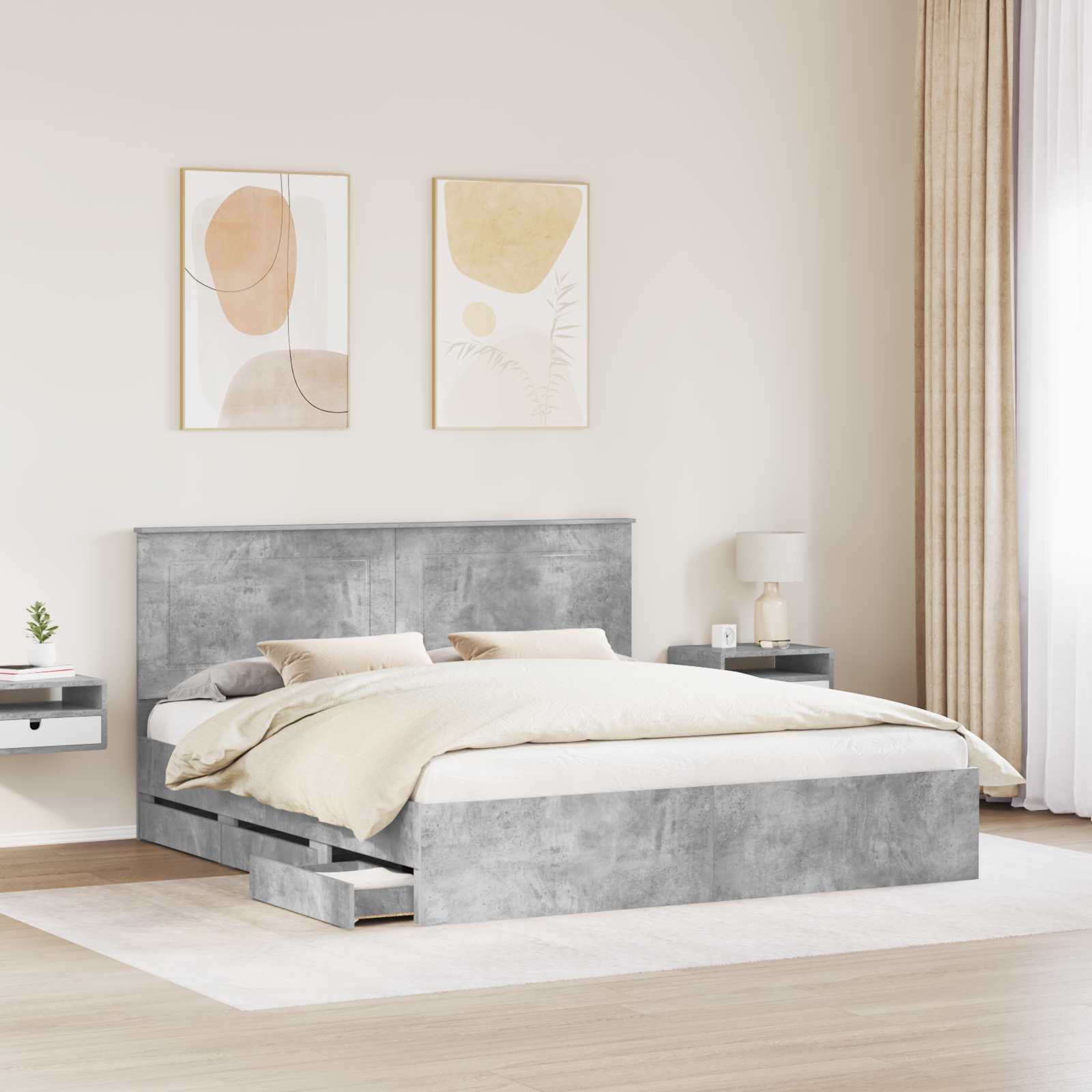 Σκελετός Κρεβατιού Σκυρόδεμα Γκρι 180 x 200 cm Μηχανήματος Ξύλο
