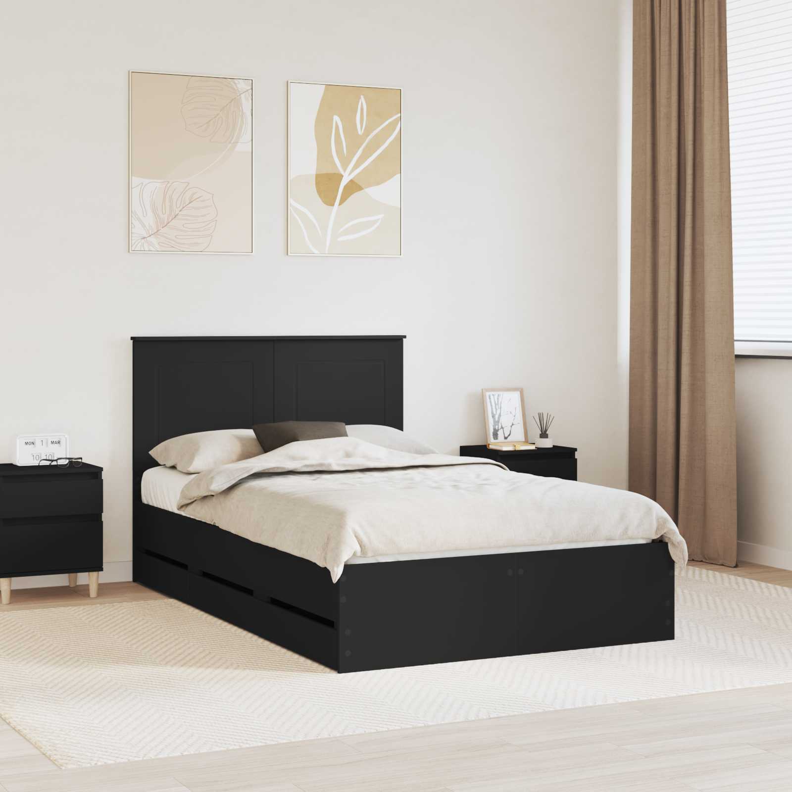 Σκελετός Κρεβατιού Μαύρο 135 x 190 cm Μηχανήματος Ξύλο