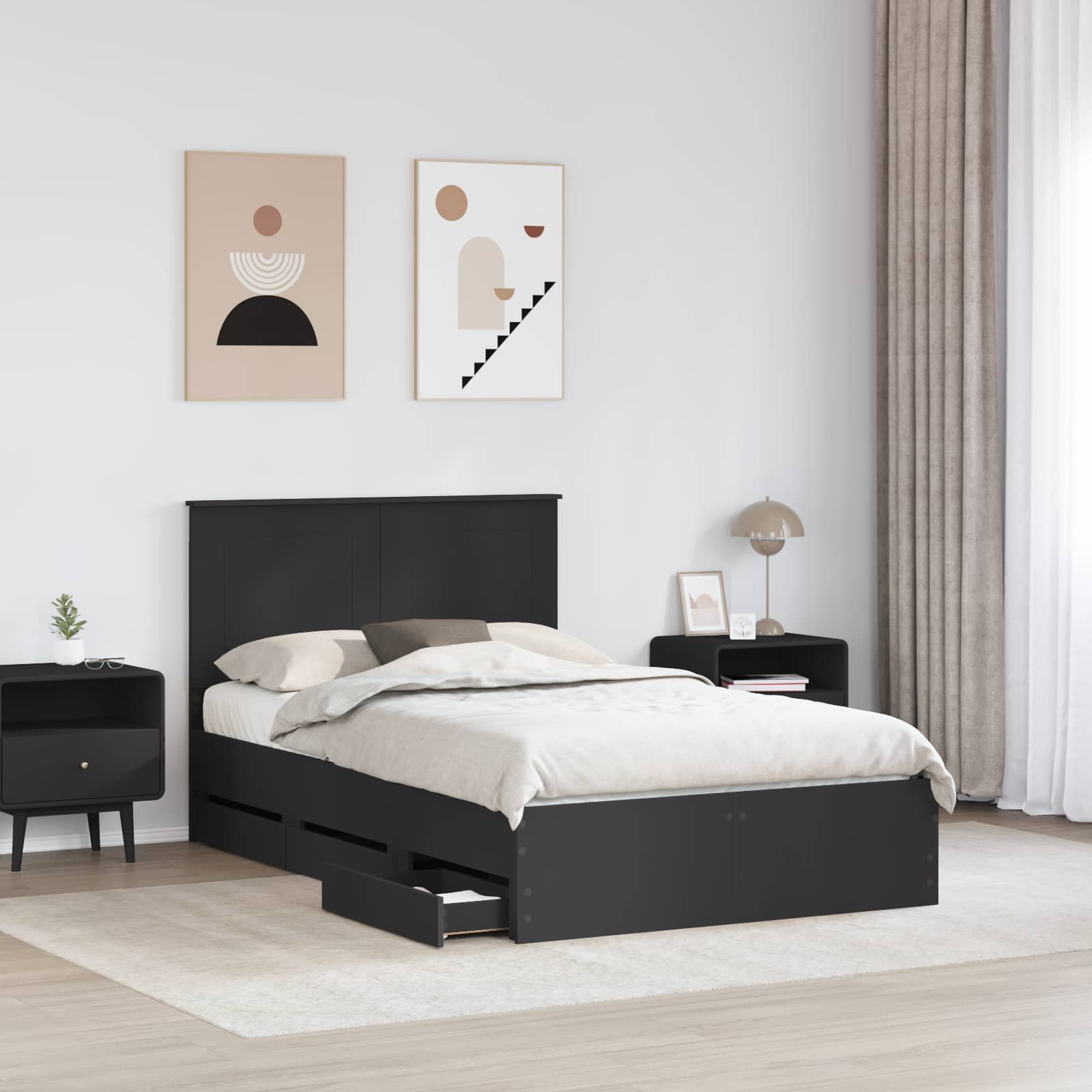 Σκελετός Κρεβατιού Μαύρο 135 x 190 cm Μηχανήματος Ξύλο