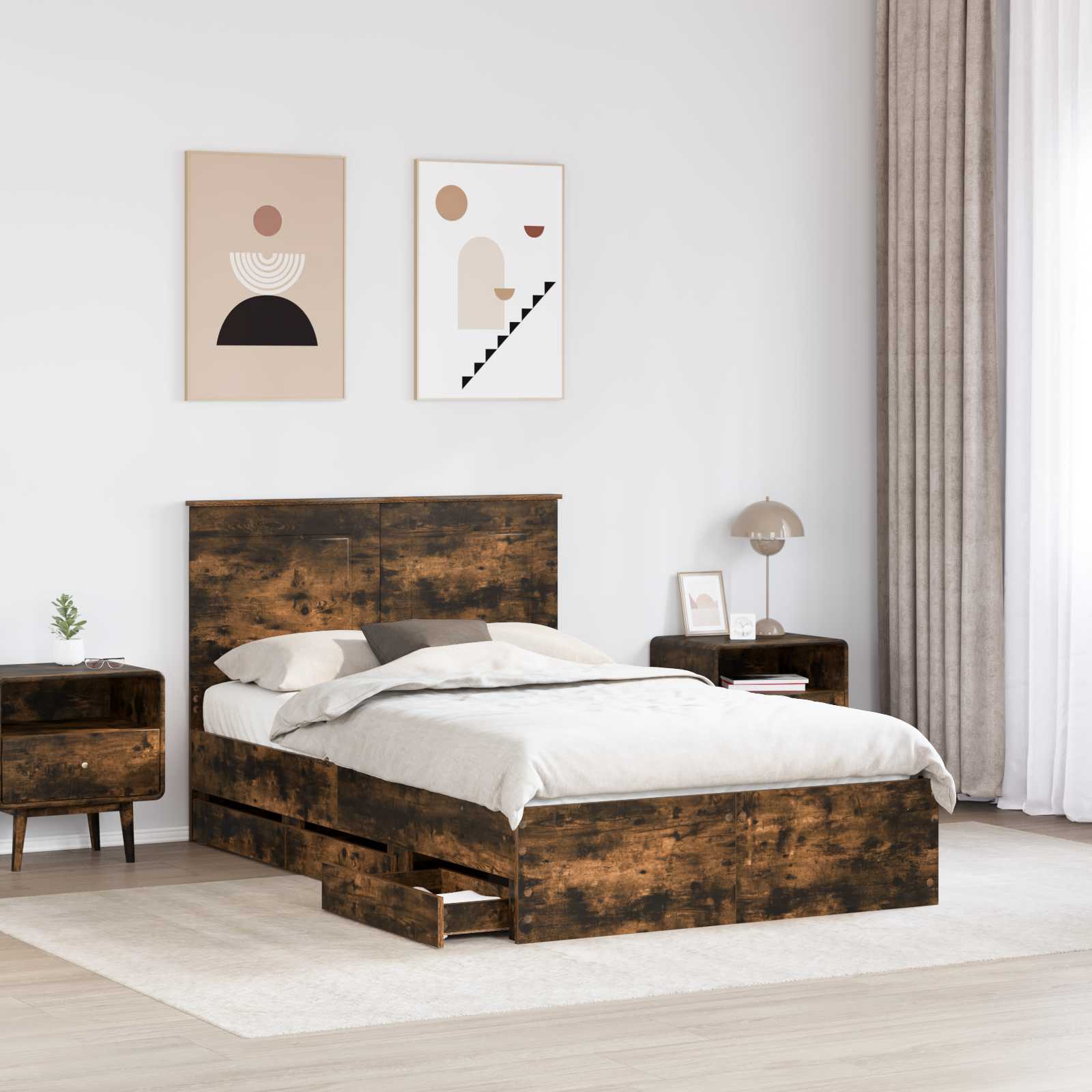 Σκελετός Κρεβατιού Καπνιστό Δρύς 120 x 190 cm Μηχανήματος Ξύλο