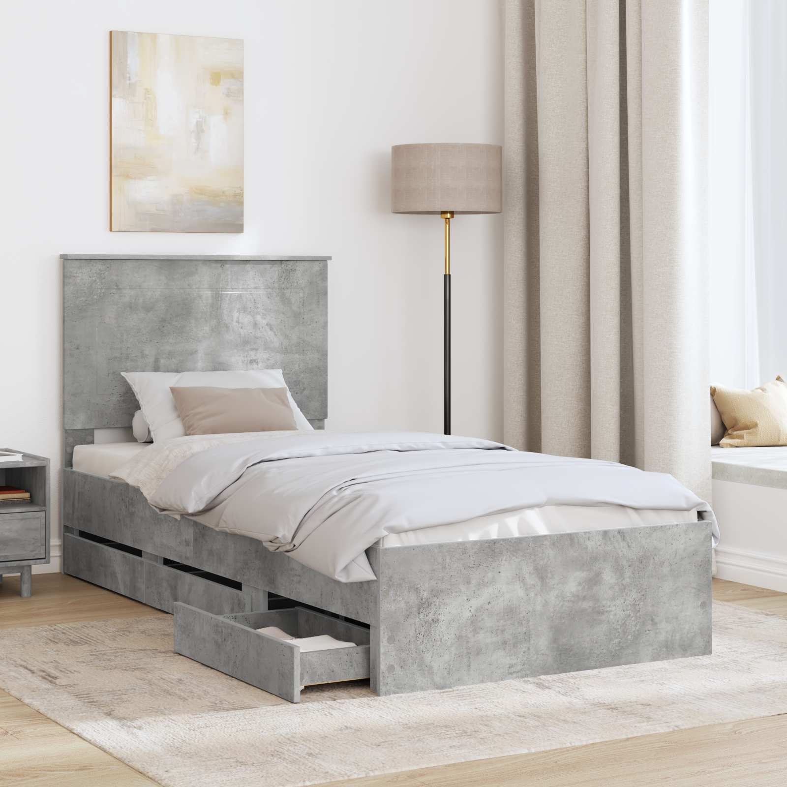 Σκελετός Κρεβατιού Σκυρόδεμα Γκρι 90 x 190 cm Μηχανήματος Ξύλο