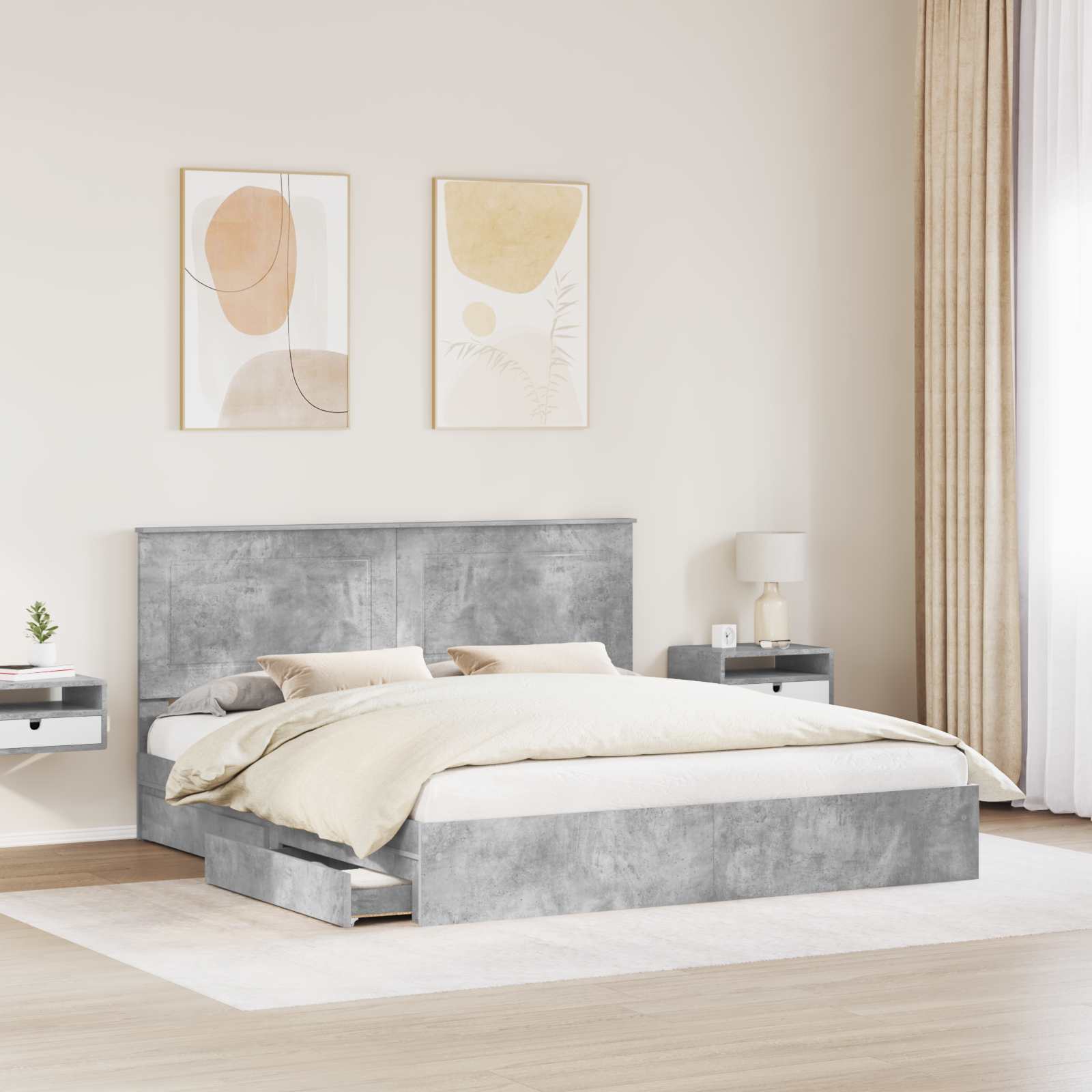 Κρεβάτι Αποθήκης Σκυρόδεμα Γκρι 180 x 200 cm Επεξεργασμένο ξύλο - Pakobazaar