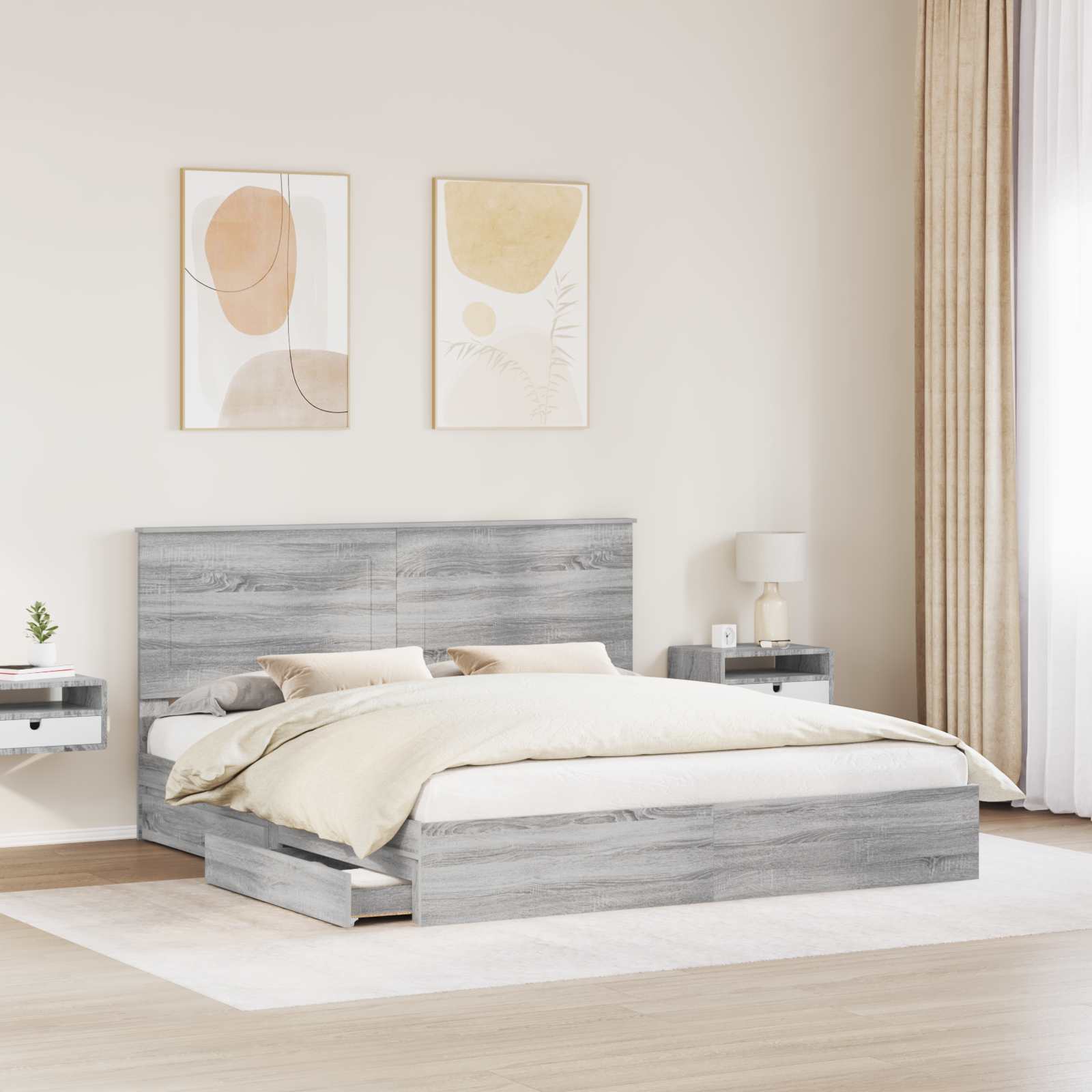 Κρεβάτι Αποθήκης Γκρίζο Σονομα 180 x 200 cm Επεξεργασμένο ξύλο