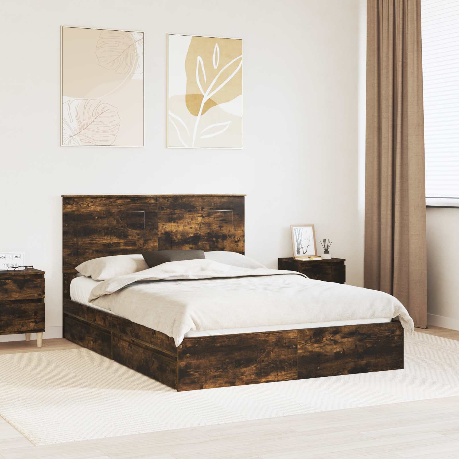 Κρεβάτι Αποθήκης Καπνιστό Δρύς 140 x 200 cm Επεξεργασμένο Ξύλο