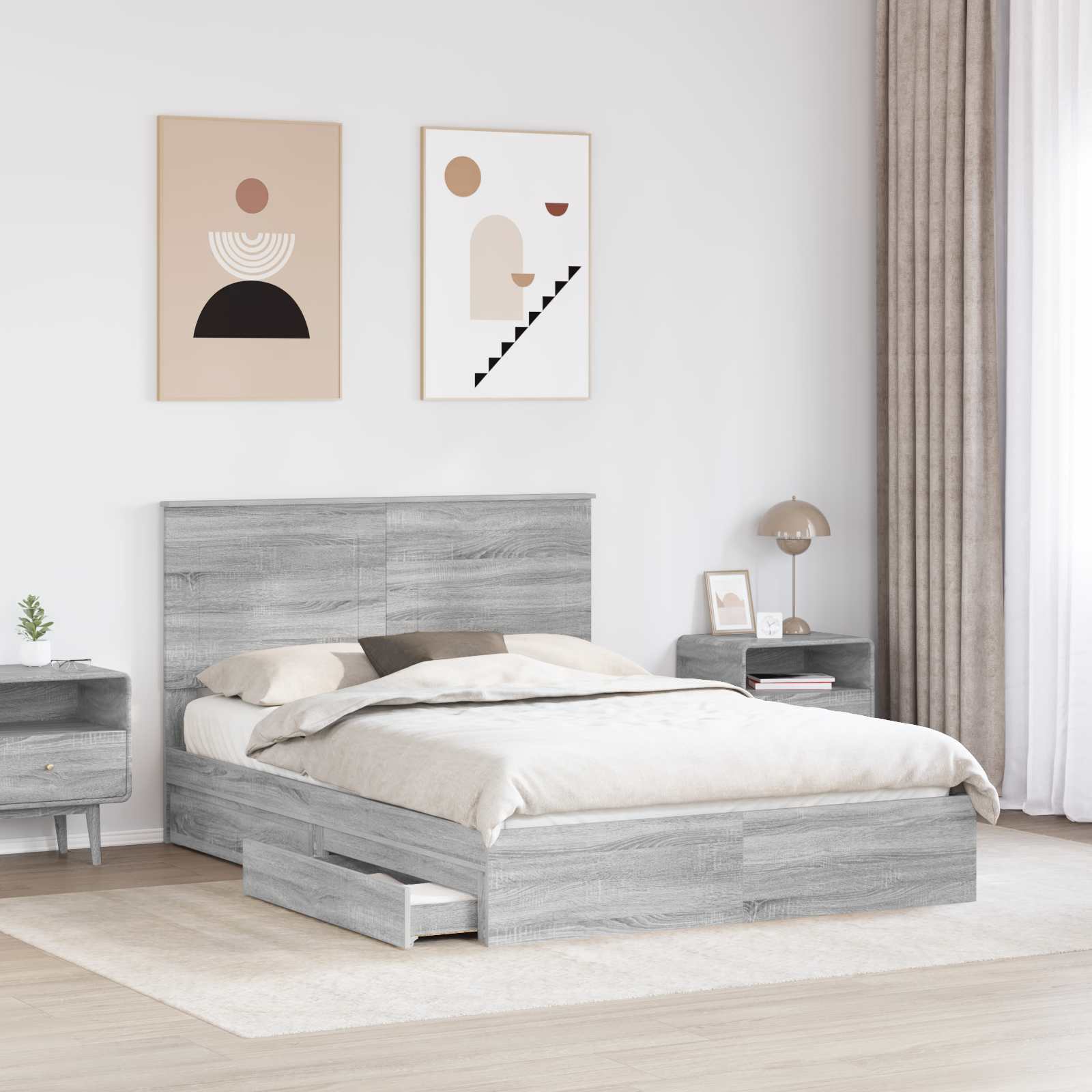 Κρεβάτι Αποθήκης Γκρίζο Σονομα 140 x 200 cm Επεξεργασμένο ξύλο