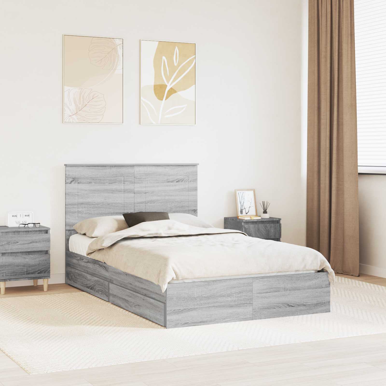 Κρεβάτι Αποθήκης Γκρίζο Σονομα 135 x 190 cm Επεξεργασμένο Ξύλο