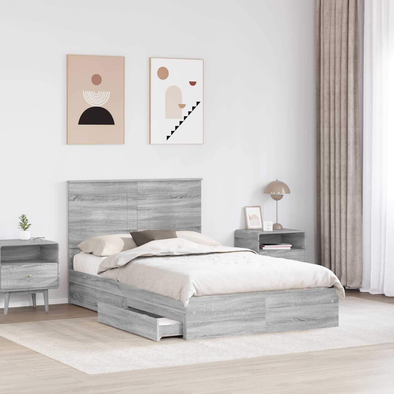 Κρεβάτι Αποθήκης Γκρίζο Σονομα 135 x 190 cm Επεξεργασμένο Ξύλο