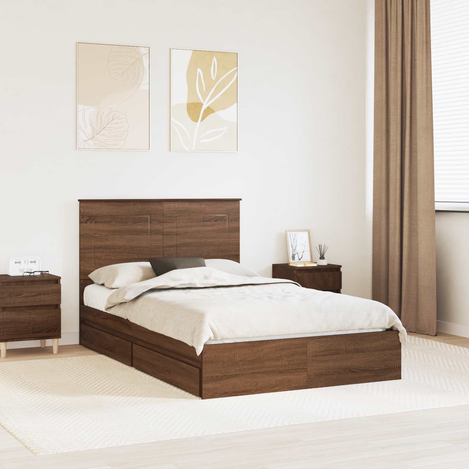 Κρεβάτι Αποθήκης Καφέ δρυς 135 x 190 cm Επεξεργασμένο Ξύλο - Pakobazaar