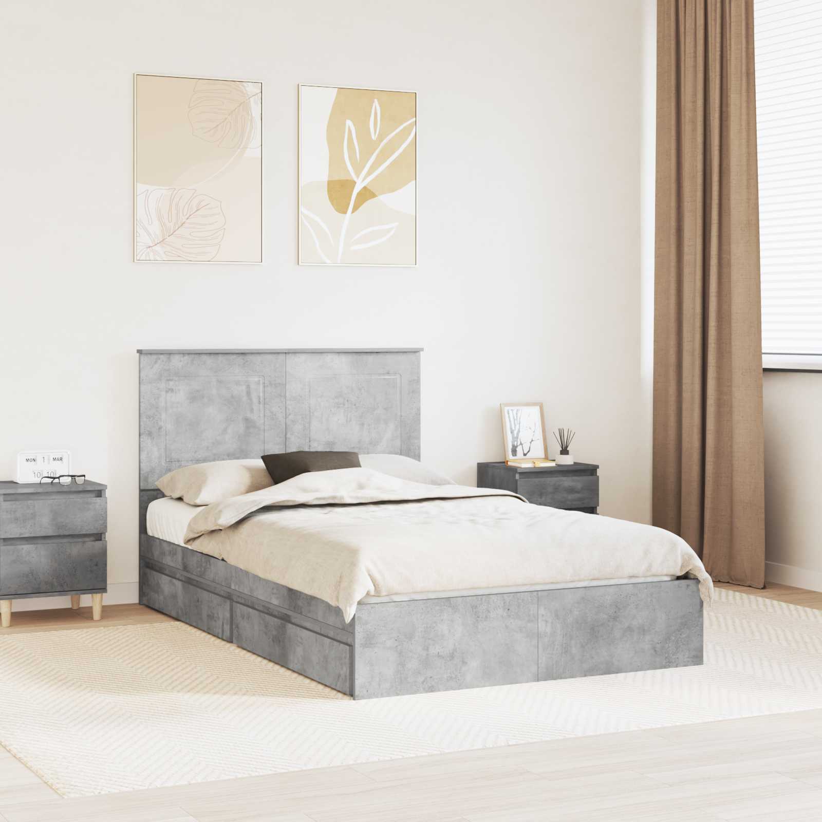 Κρεβάτι Αποθήκης Σκυρόδεμα Γκρι 120 x 190 cm Επεξεργασμένο Ξύλο