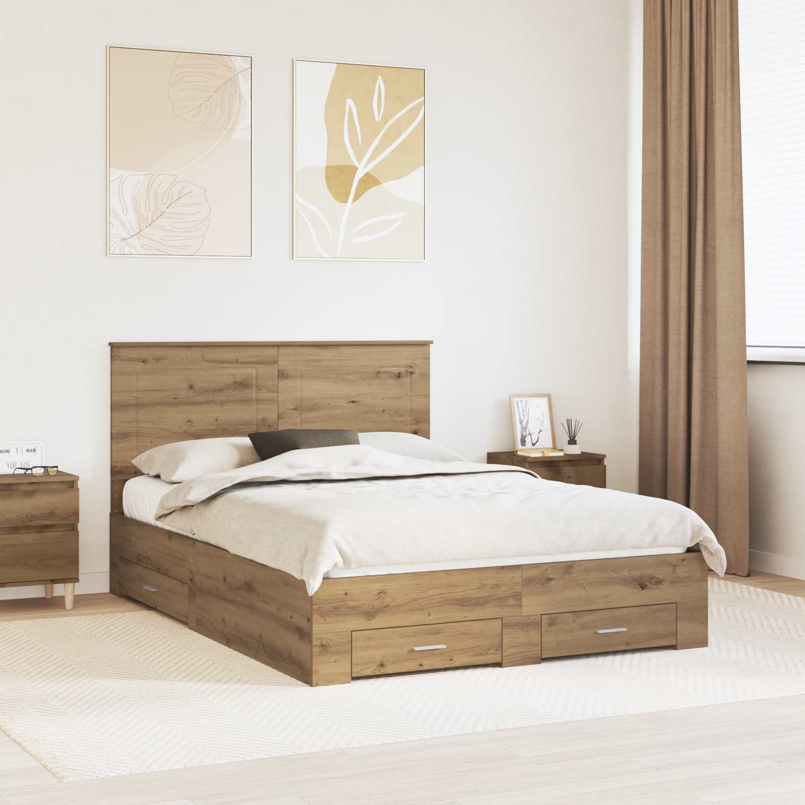 Σκελετός Κρεβατιού Artisan Oak 140 x 190 cm Επεξεργασμένο Ξύλο
