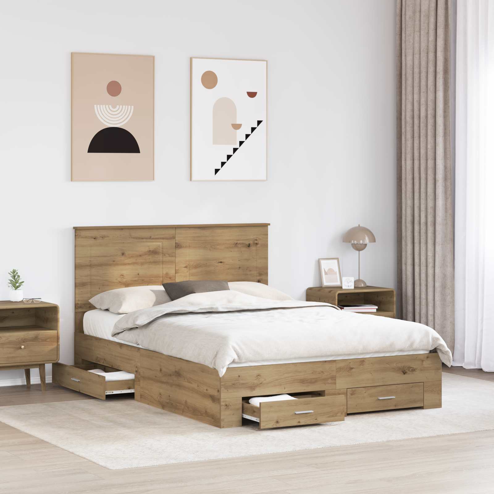 Σκελετός Κρεβατιού Artisan Oak 140 x 190 cm Επεξεργασμένο Ξύλο