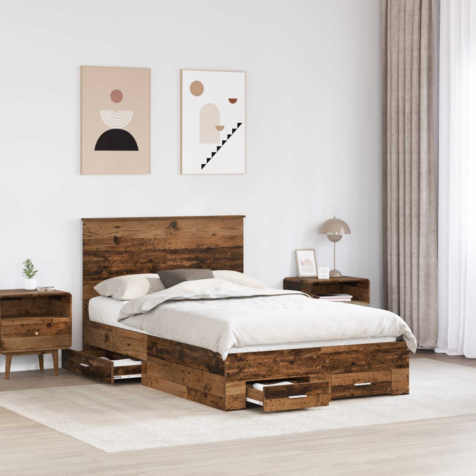 Σκελετός Κρεβατιού Παλιό ξύλο 135 x 190 cm Επεξεργασμένο ξύλο - Pakobazaar