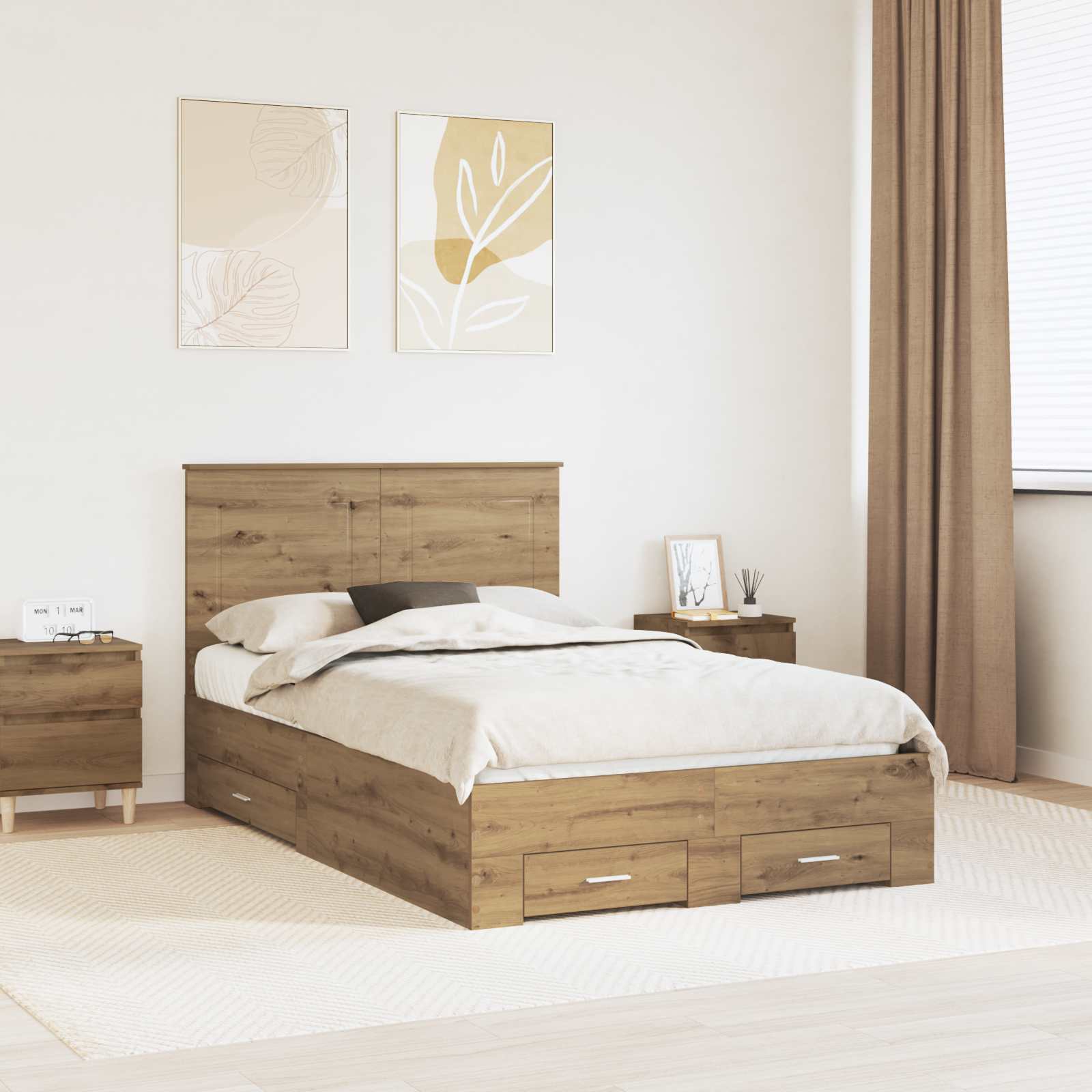 Σκελετός Κρεβατιού Artisan Oak 135 x 190 cm Επεξεργασμένο Ξύλο - Pakobazaar