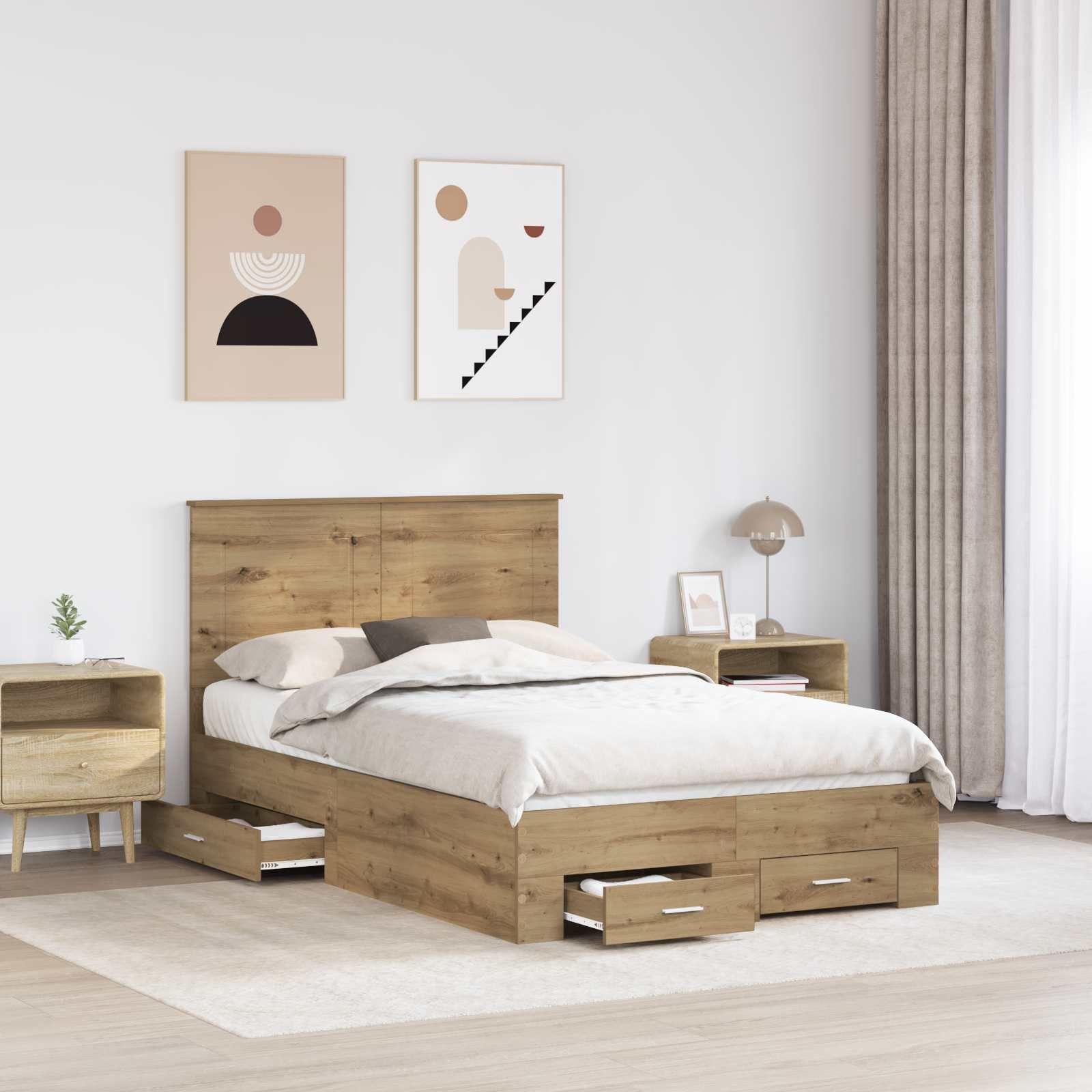 Σκελετός Κρεβατιού Artisan Oak 135 x 190 cm Επεξεργασμένο Ξύλο - Pakobazaar