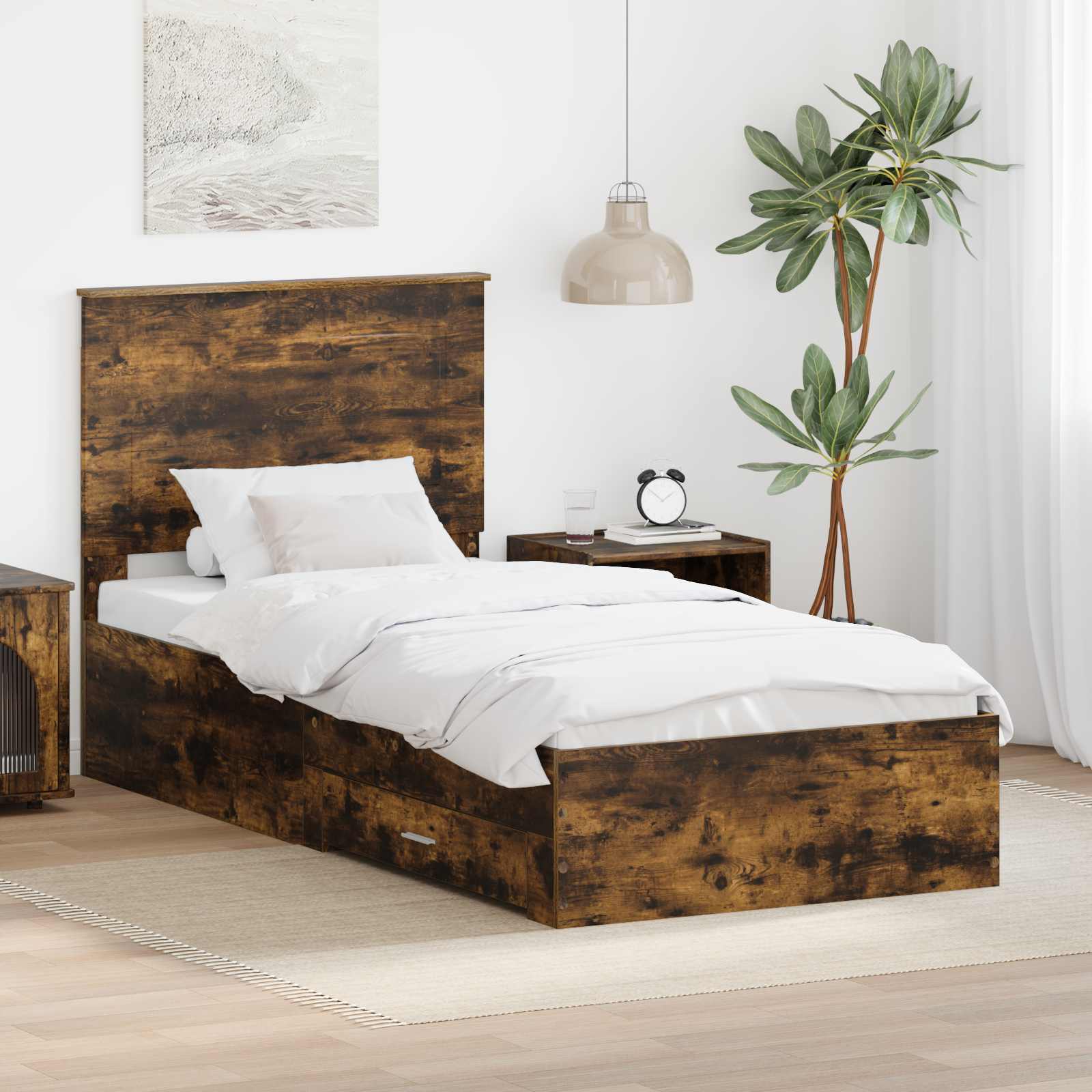 Σκελετός Κρεβατιού Καπνιστό Δρύς 90 x 190 cm Επεξεργασμένο ξύλο