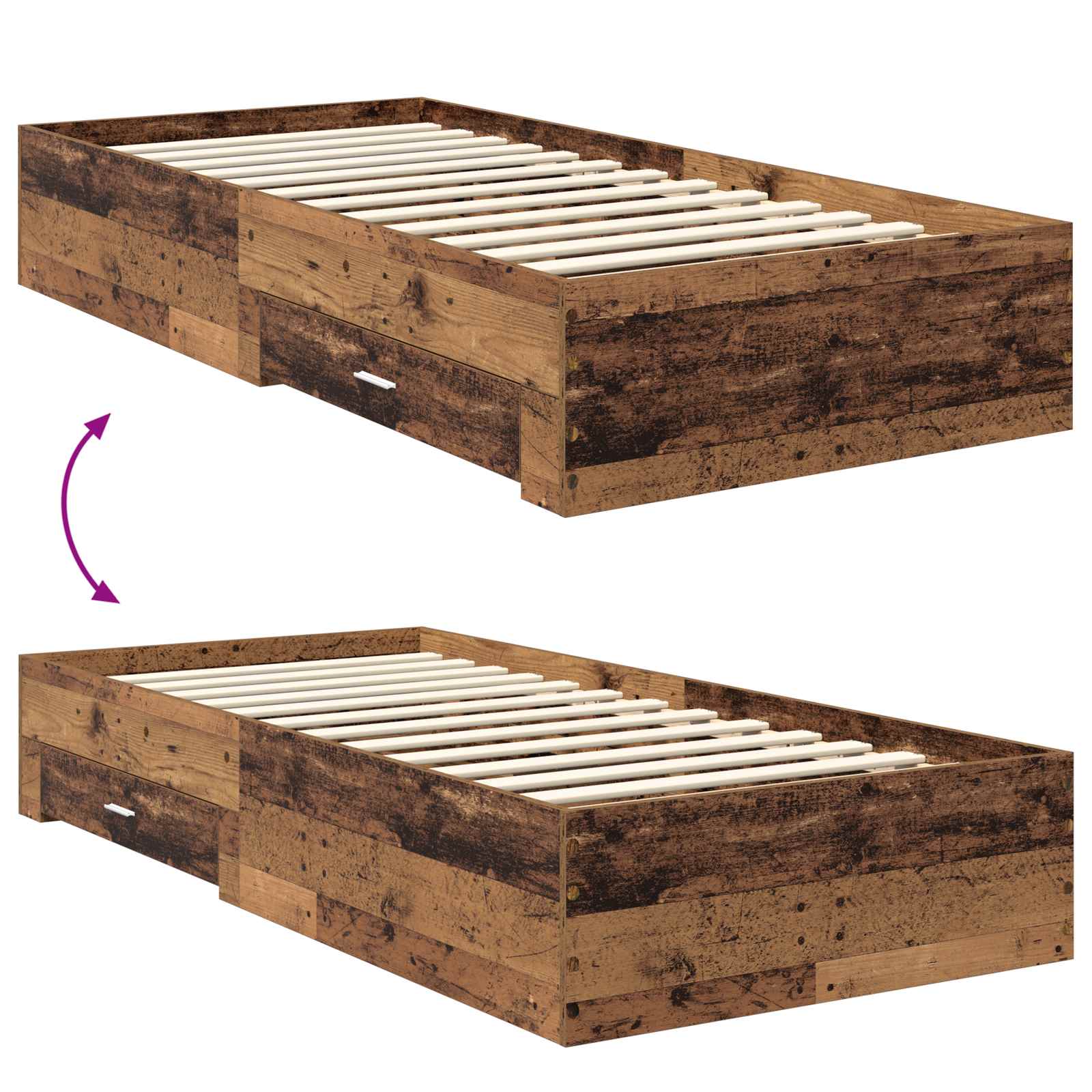 Σκελετός Κρεβατιού Παλιό ξύλο 90 x 190 cm Επεξεργασμένο ξύλο