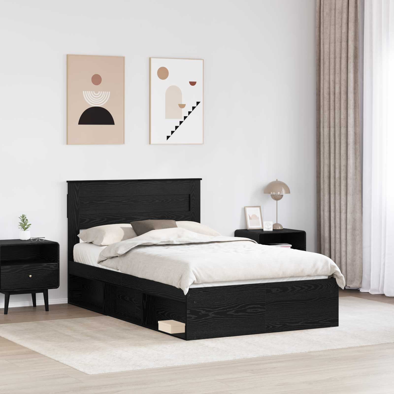 Σκελετός Κρεβατιού Μαύρο 135 x 190 cm Στερεά ξυλεία πεύκου - Pakobazaar