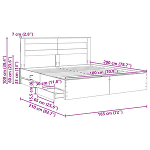 Σκελετός Κρεβατιού Καπνιστό Δρύς 180 x 200 cm Μηχανήματος Ξύλο