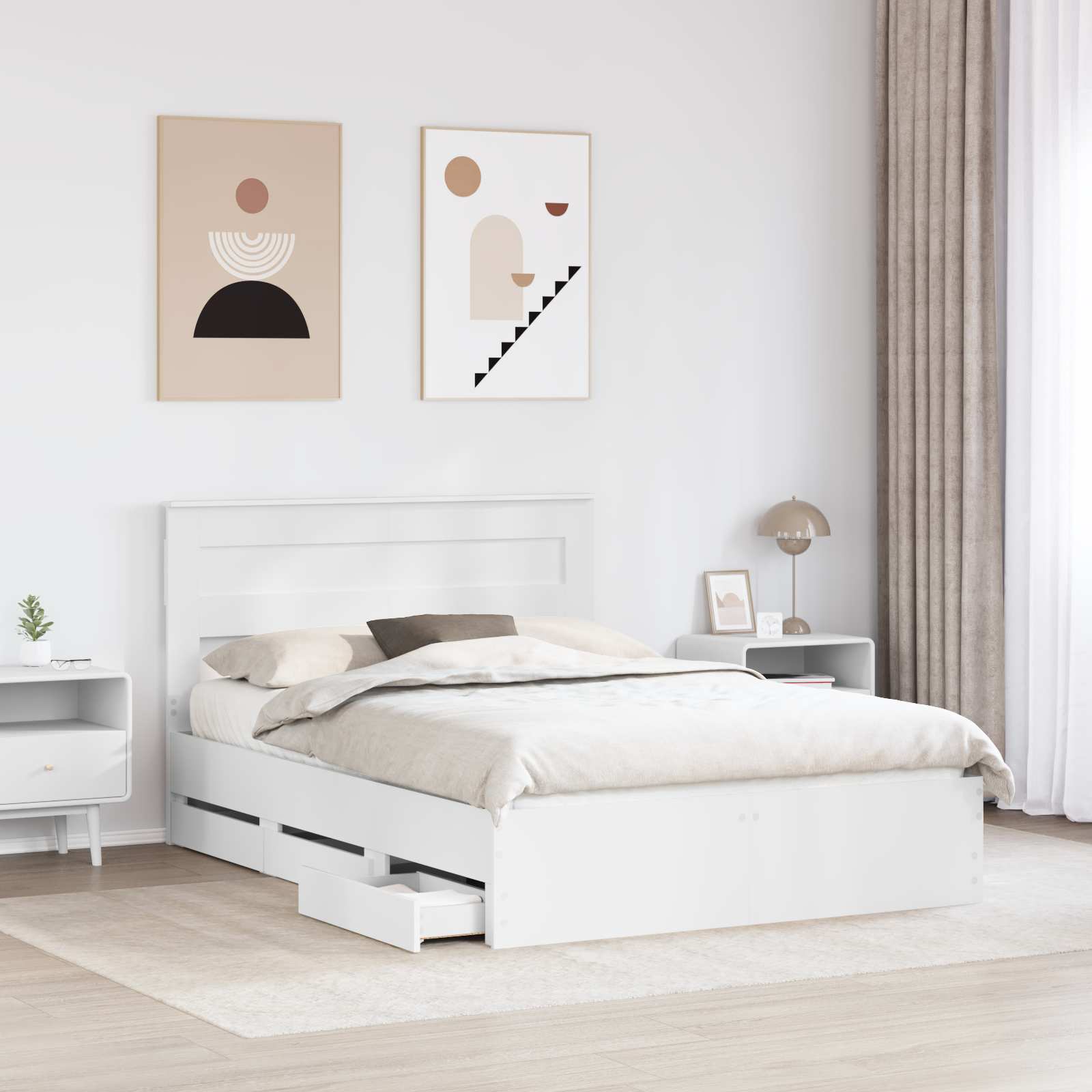 Σκελετός Κρεβατιού Λευκό 140 x 200 cm Μηχανήματος Ξύλο - Pakobazaar