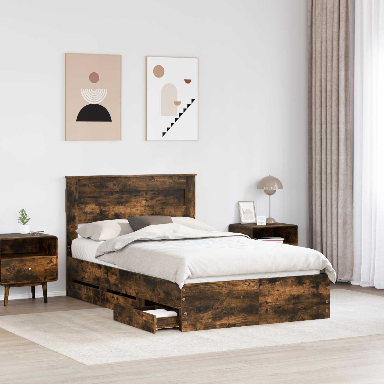 Σκελετός Κρεβατιού Καπνιστό Δρύς 135 x 190 cm Μηχανήματος Ξύλο