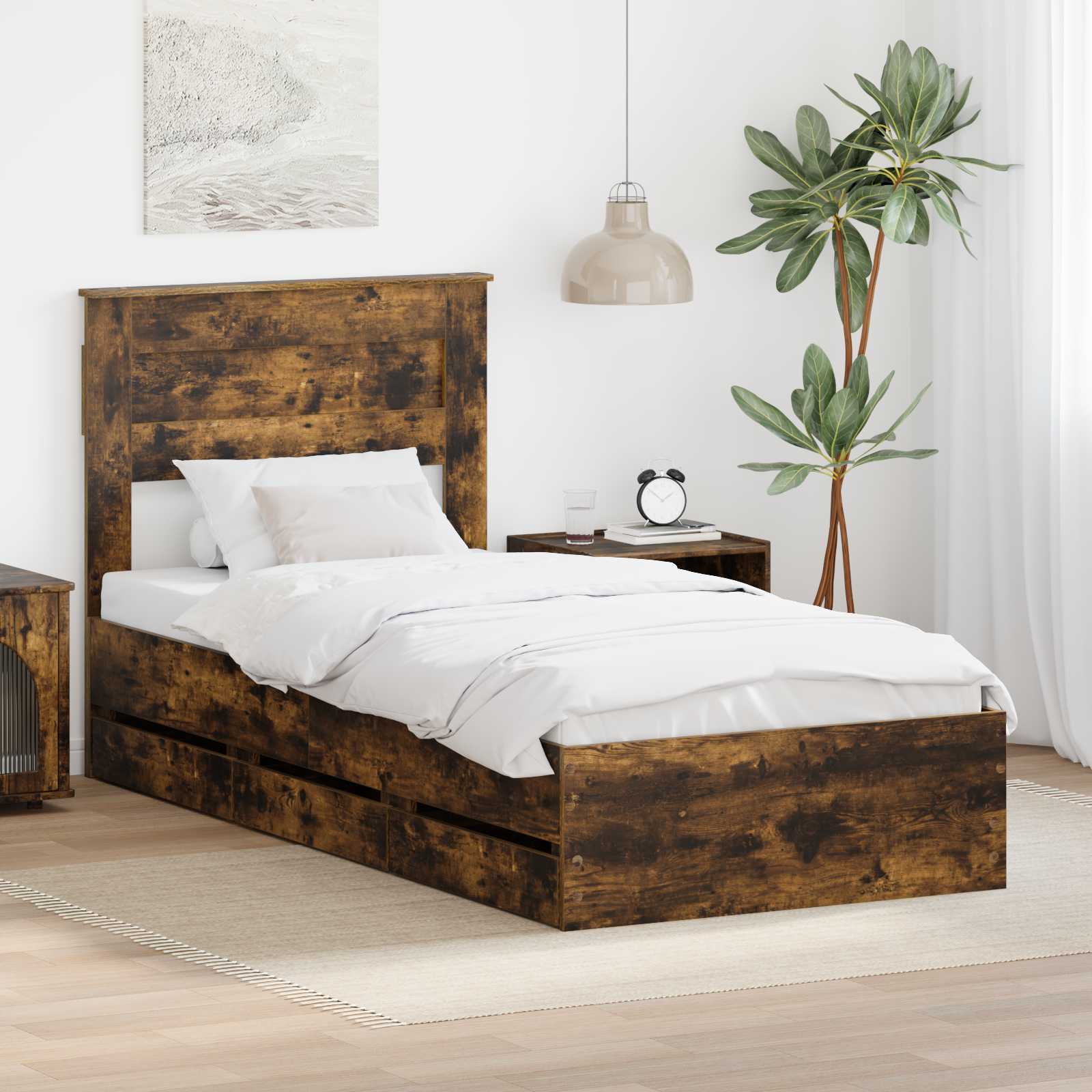 Σκελετός Κρεβατιού Καπνιστό Δρύς 90 x 190 cm Μηχανήματος Ξύλο