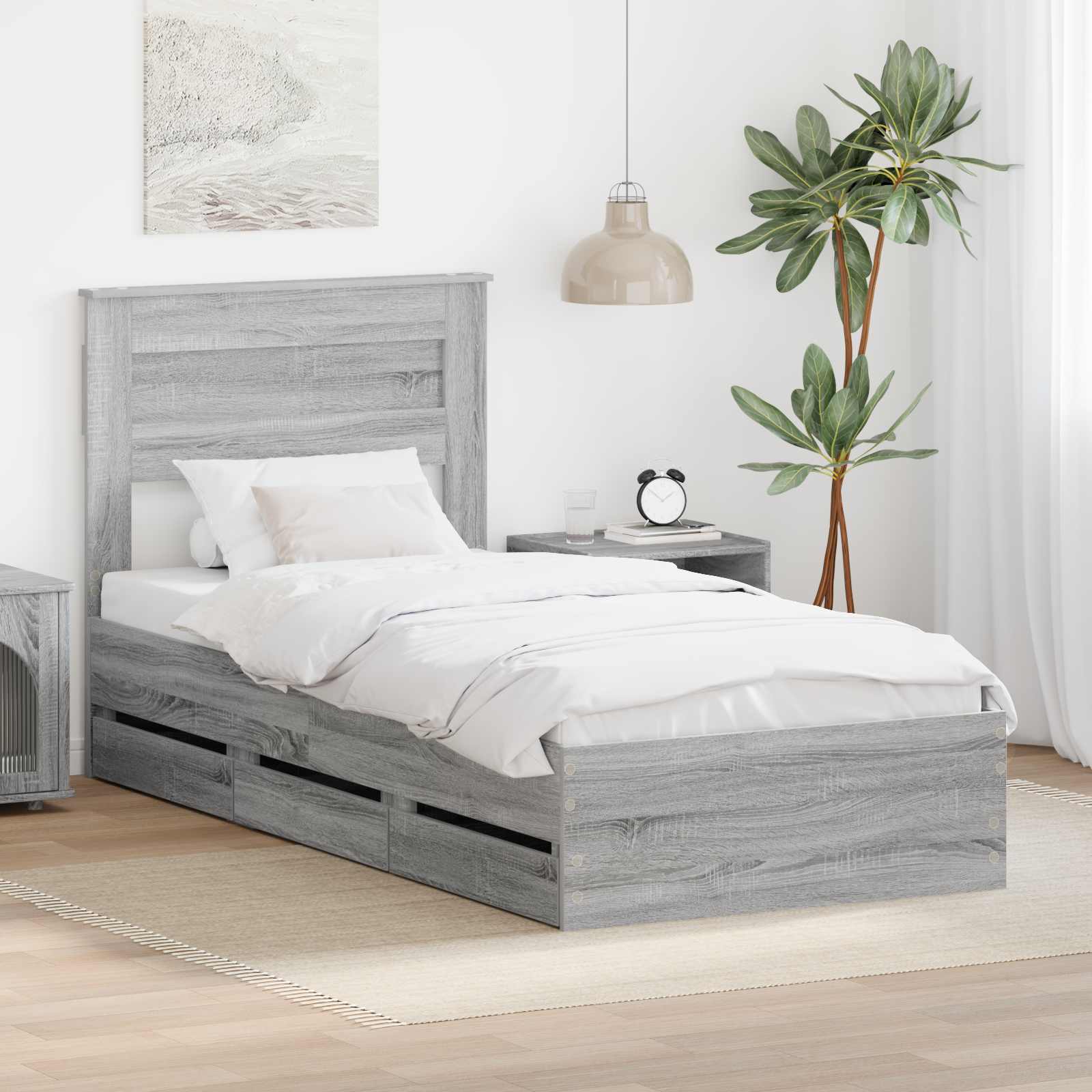Σκελετός Κρεβατιού Γκρίζο Σονομα 90 x 190 cm Μηχανήματος Ξύλο