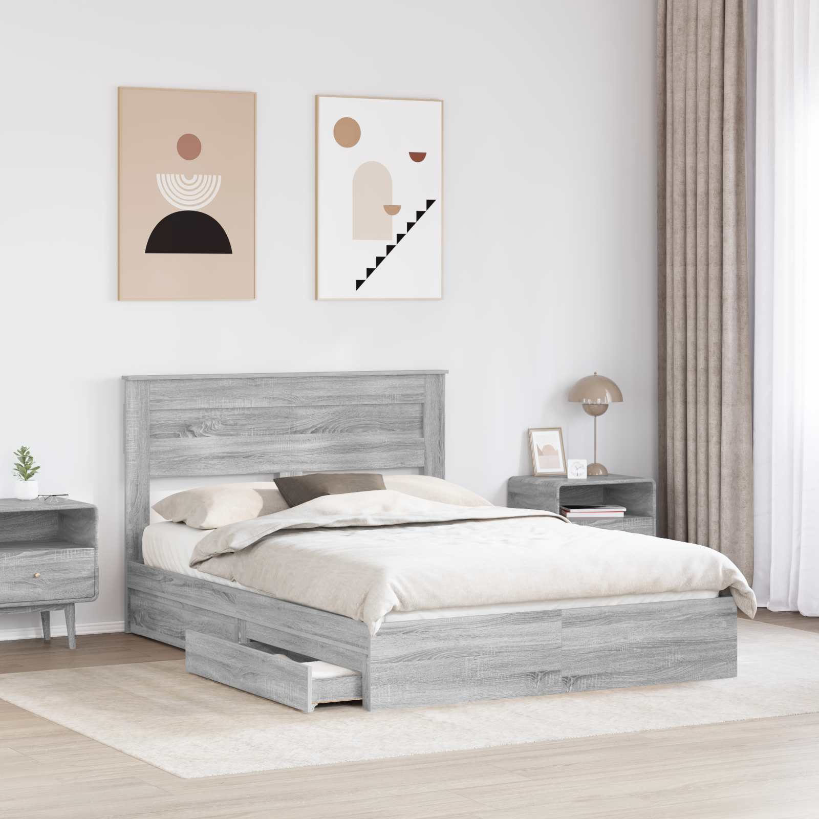 Κρεβάτι Αποθήκης Γκρίζο Σονομα 150 x 200 cm Επεξεργασμένο ξύλο