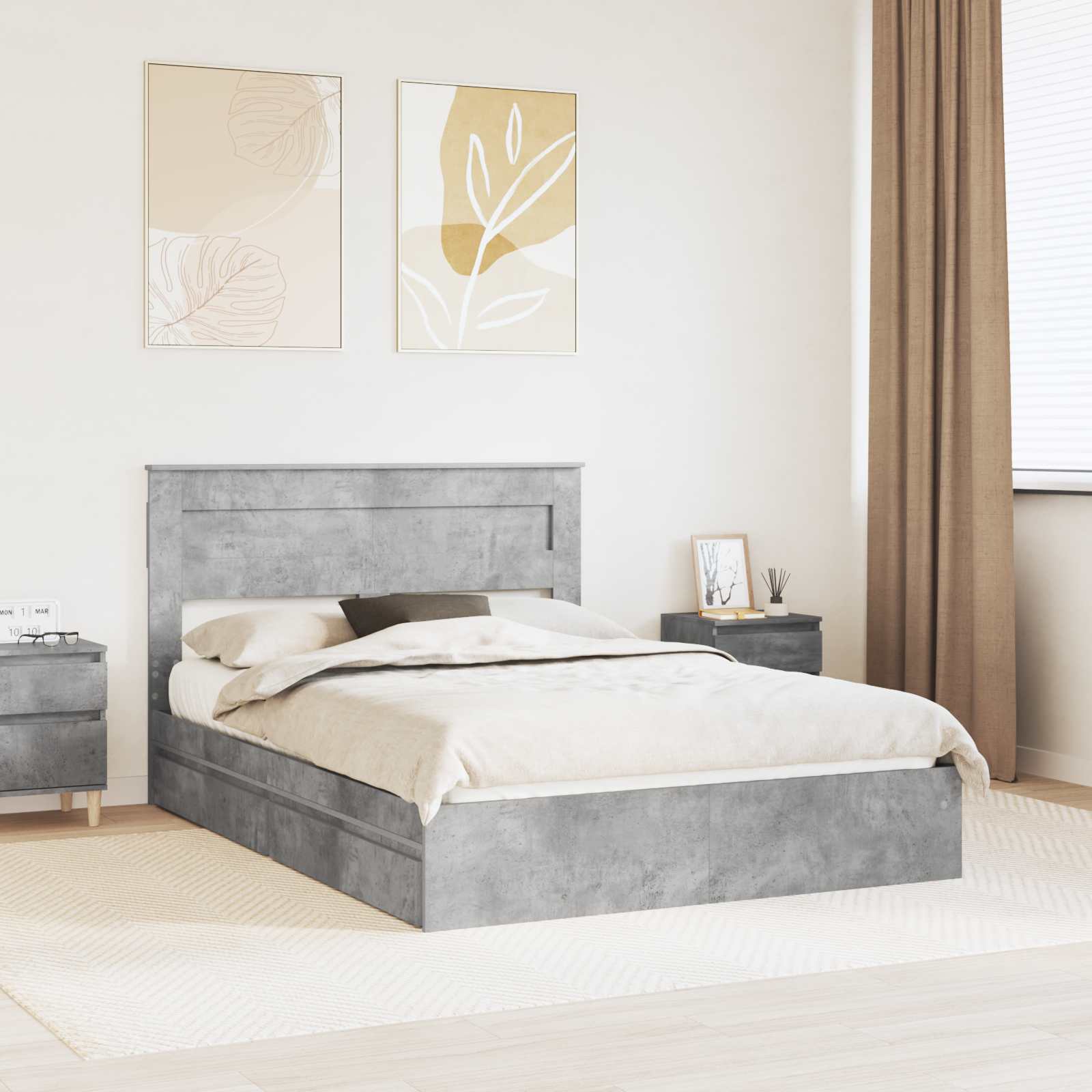 Κρεβάτι Αποθήκης Σκυρόδεμα Γκρι 140 x 190 cm Επεξεργασμένο Ξύλο