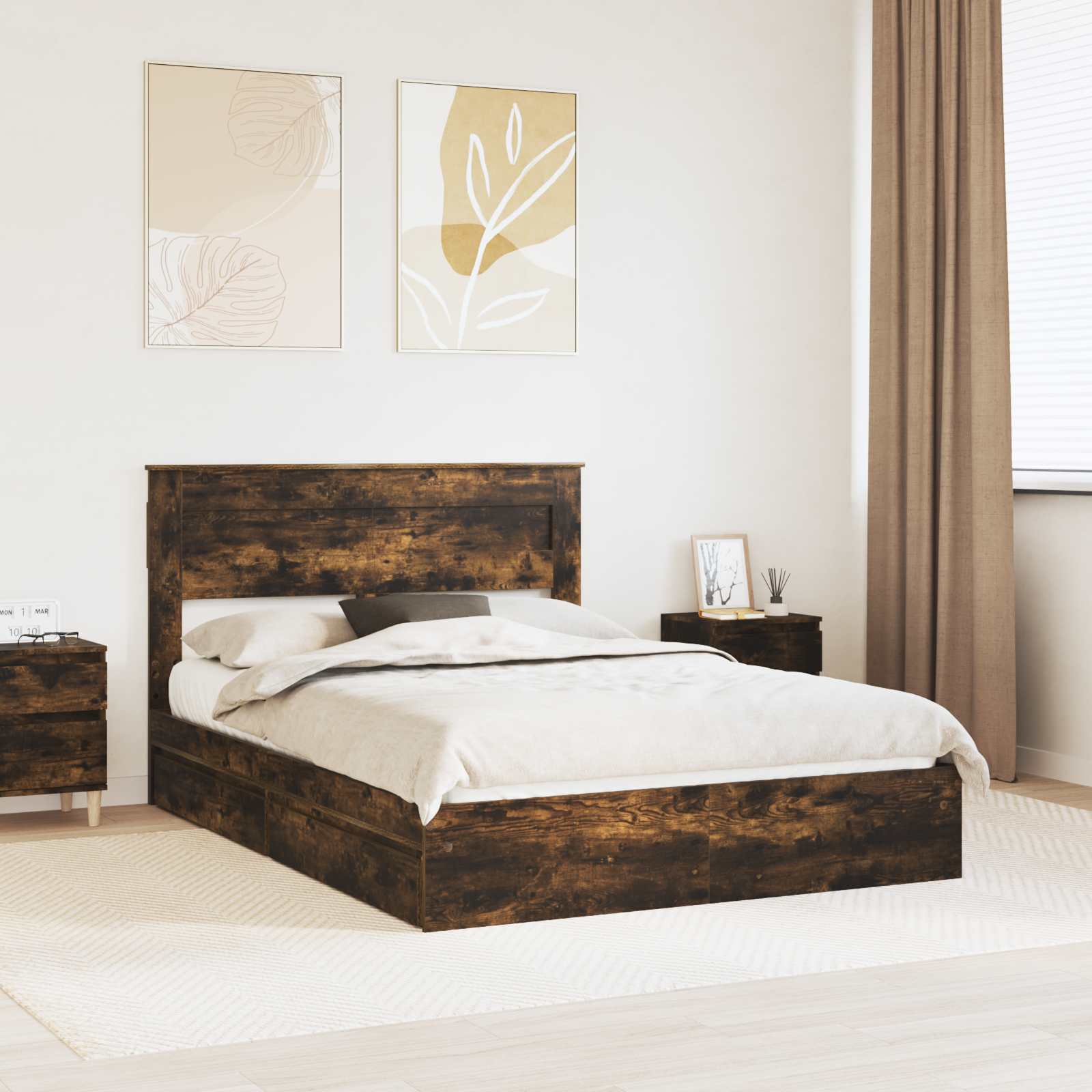 Κρεβάτι Αποθήκης Καπνιστό Δρύς 140 x 190 cm Επεξεργασμένο Ξύλο