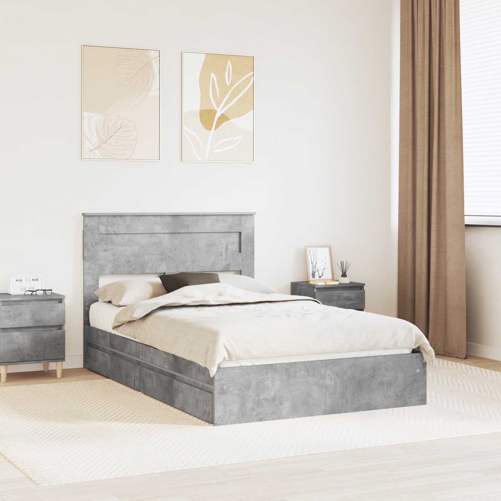 Κρεβάτι Αποθήκης Σκυρόδεμα Γκρι 120 x 190 cm Επεξεργασμένο Ξύλο