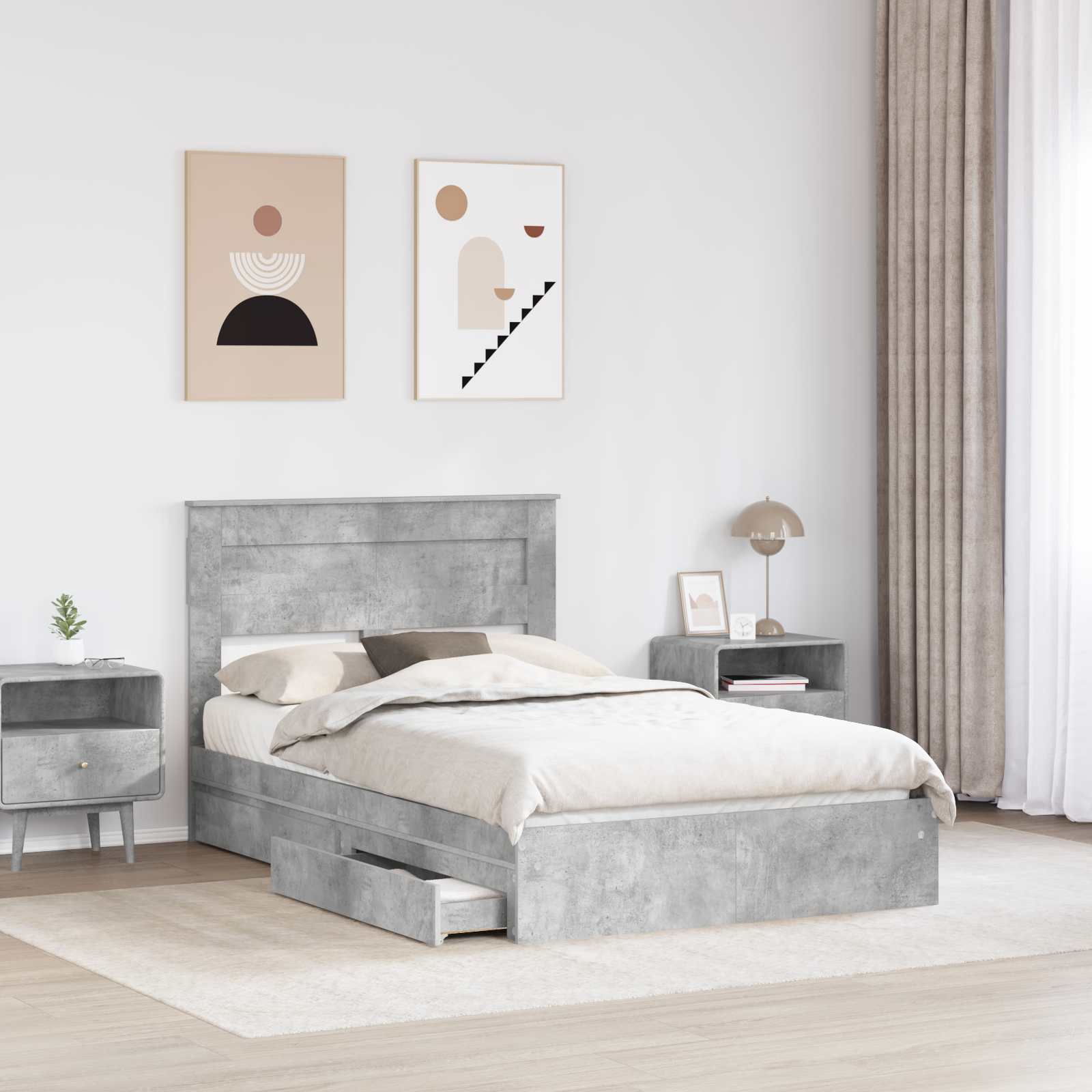 Κρεβάτι Αποθήκης Σκυρόδεμα Γκρι 120 x 190 cm Επεξεργασμένο Ξύλο