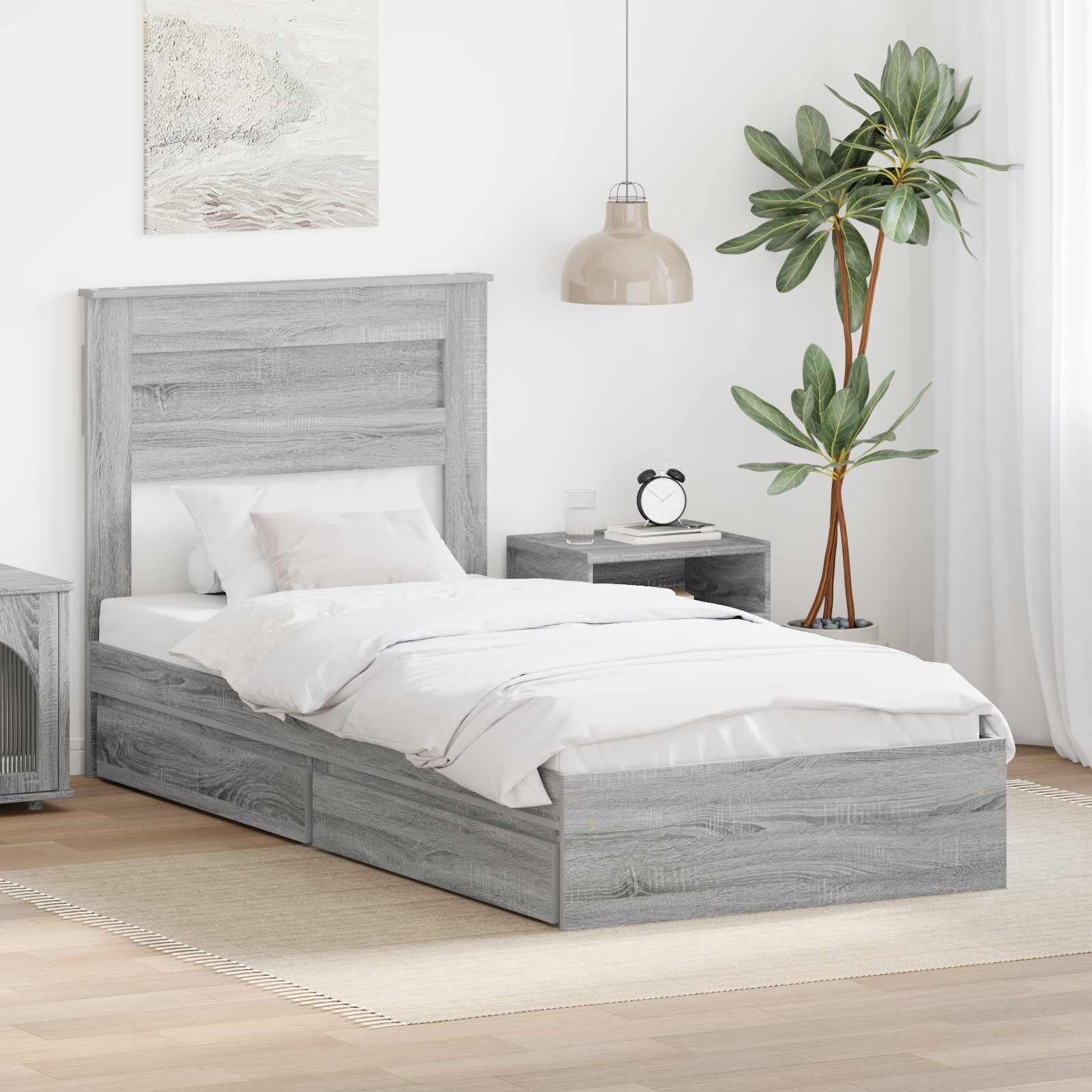 Κρεβάτι Αποθήκης Γκρίζο Σονομα 90 x 190 cm Επεξεργασμένο ξύλο