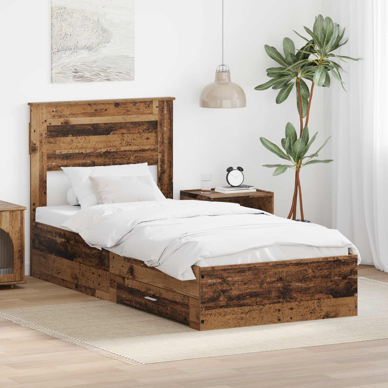 Σκελετός Κρεβατιού Παλιό ξύλο 90 x 190 cm Επεξεργασμένο ξύλο