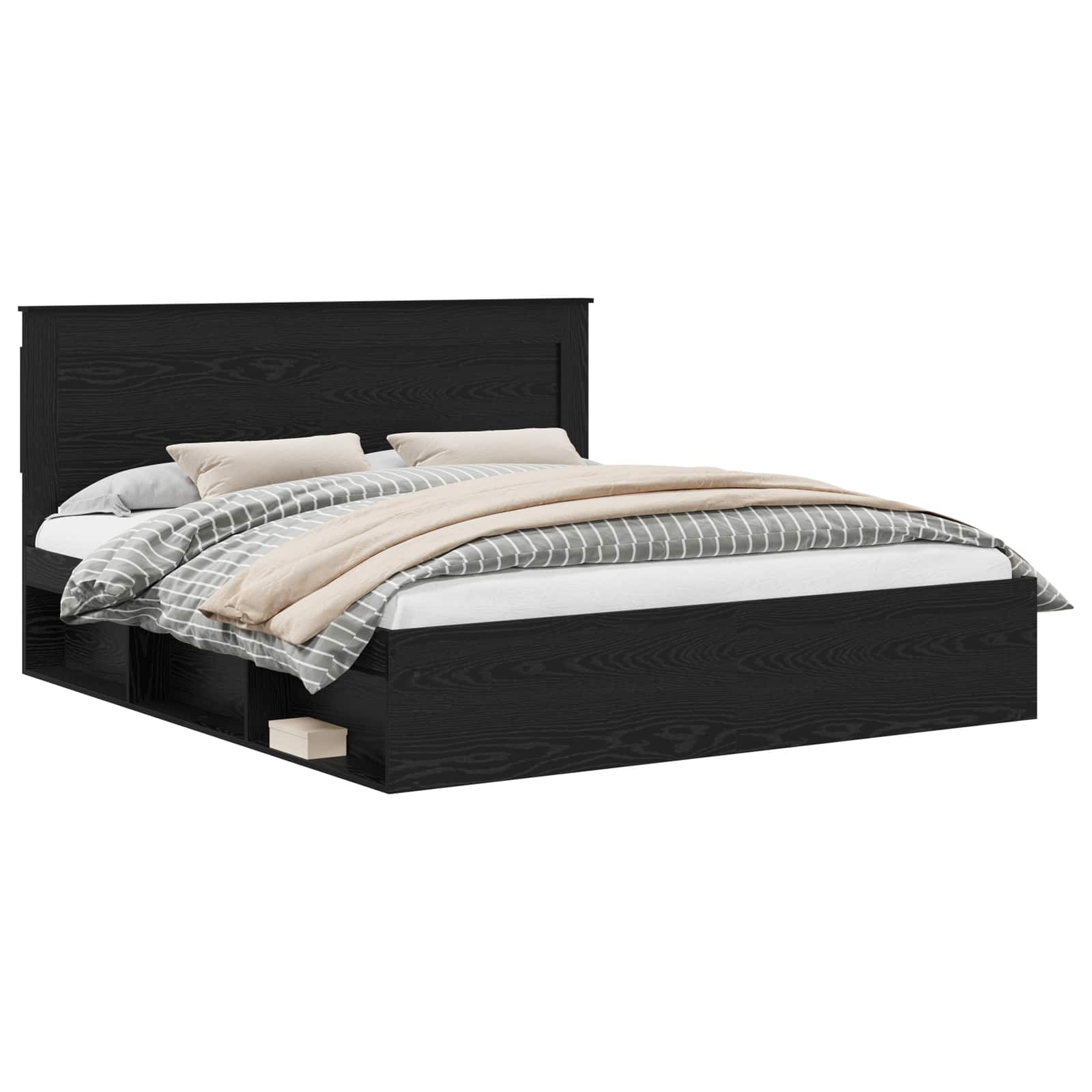 Σκελετός Κρεβατιού Μαύρο 200 x 200 cm Στερεά ξυλεία πεύκου - Pakobazaar