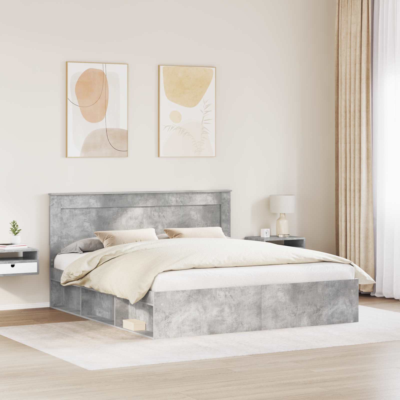 Σκελετός Κρεβατιού Σκυρόδεμα 200 x 200 cm Στερεά ξυλεία πεύκου