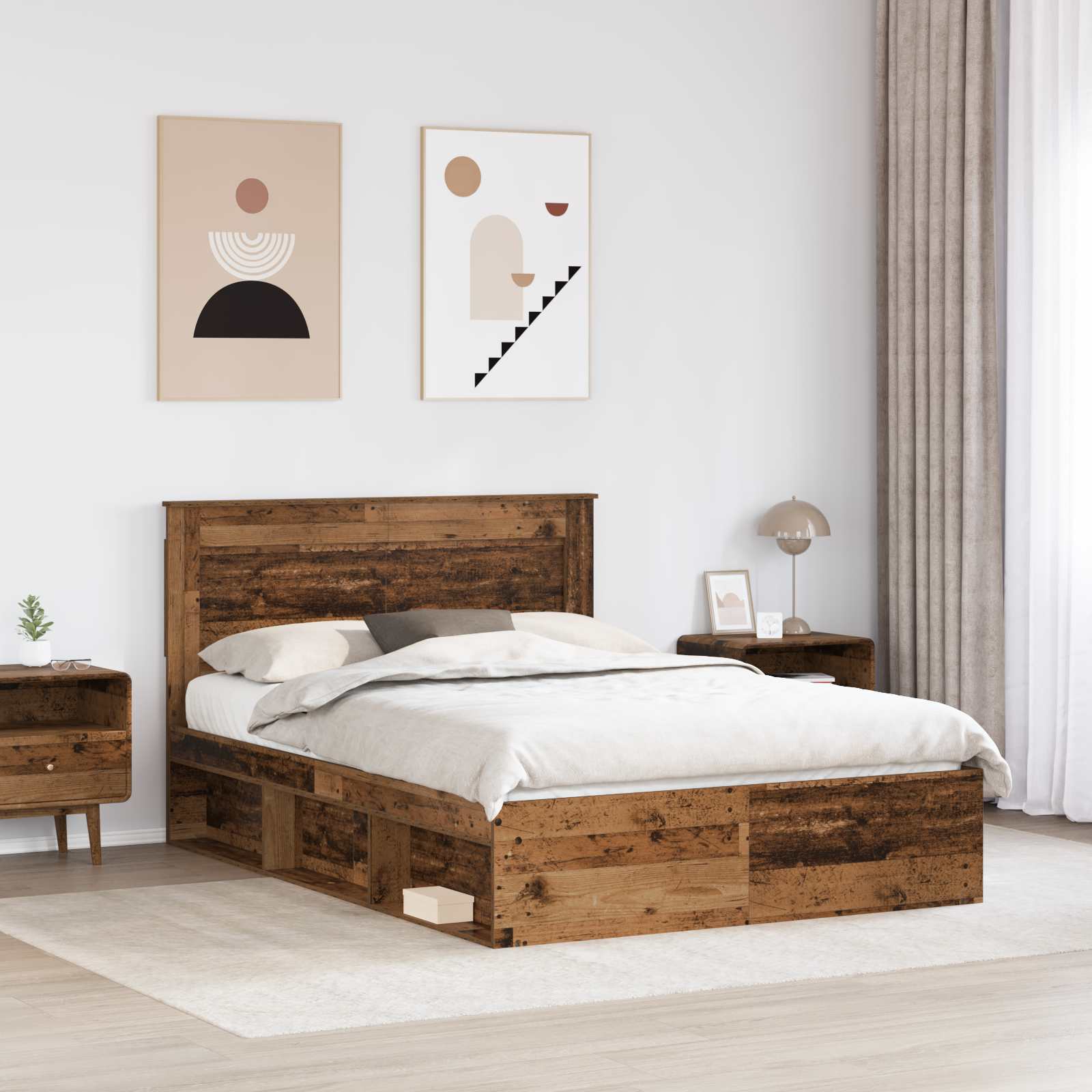Σκελετός Κρεβατιού Παλιό ξύλο 140 x 190 cm Στερεά ξυλεία πεύκου