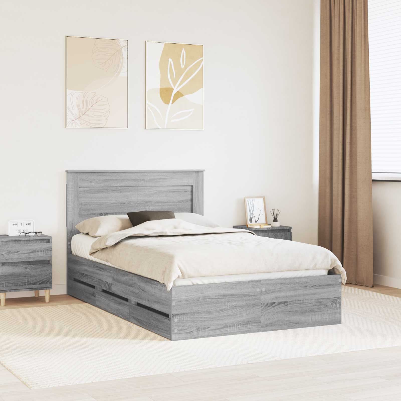 Σκελετός Κρεβατιού Γκρίζο Σονομα 120 x 200 cm Μηχανήματος Ξύλο
