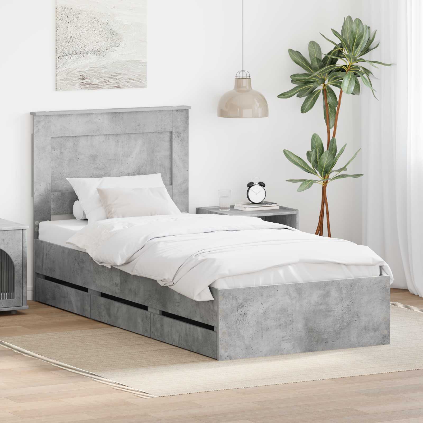 Σκελετός Κρεβατιού Σκυρόδεμα Γκρι 90 x 190 cm Μηχανήματος Ξύλο