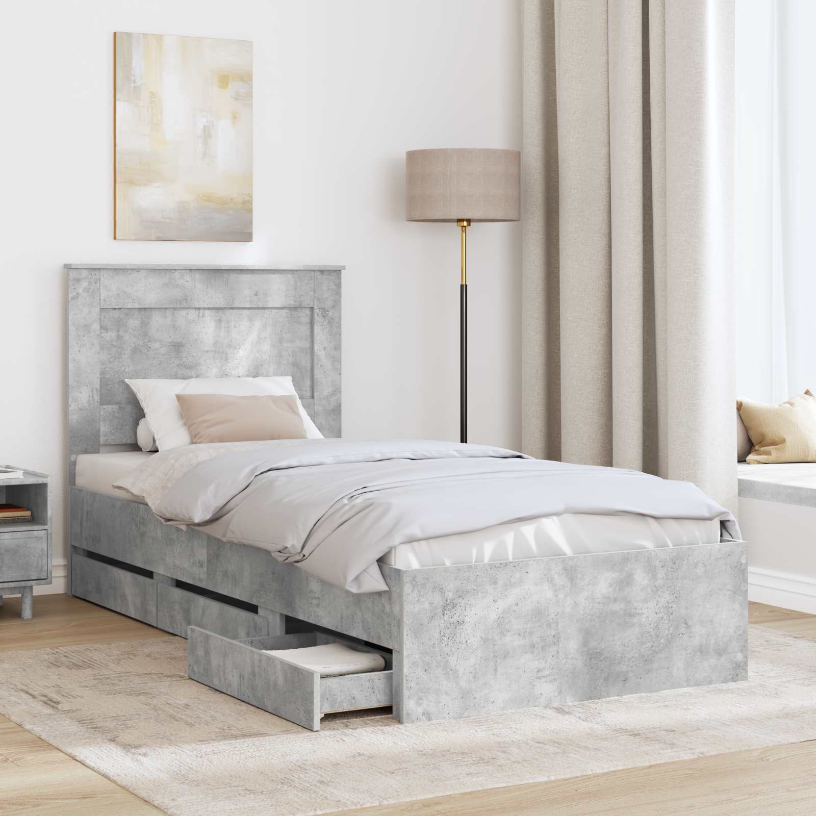 Σκελετός Κρεβατιού Σκυρόδεμα Γκρι 90 x 190 cm Μηχανήματος Ξύλο