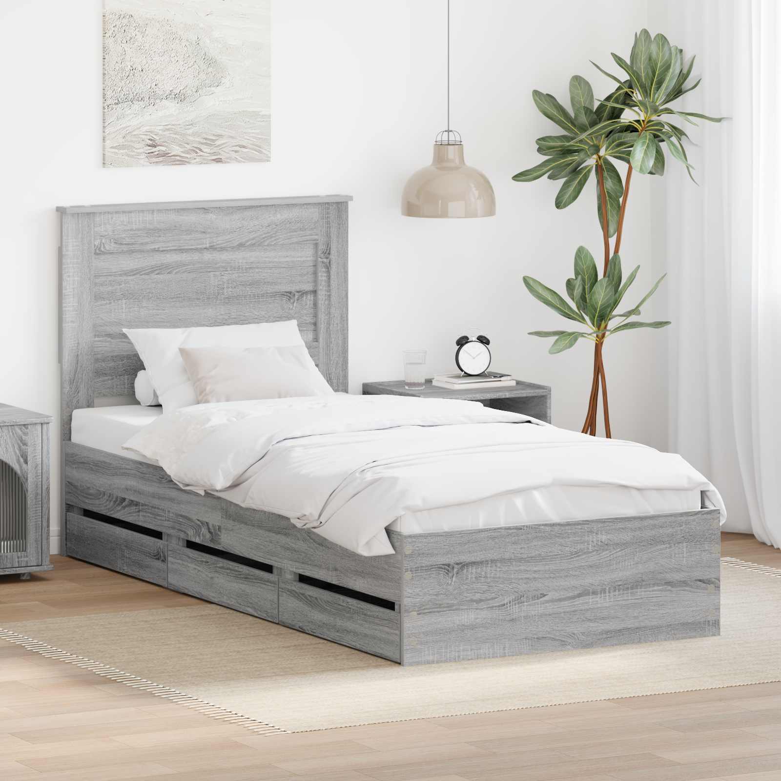 Σκελετός Κρεβατιού Γκρίζο Σονομα 90 x 190 cm Μηχανήματος Ξύλο