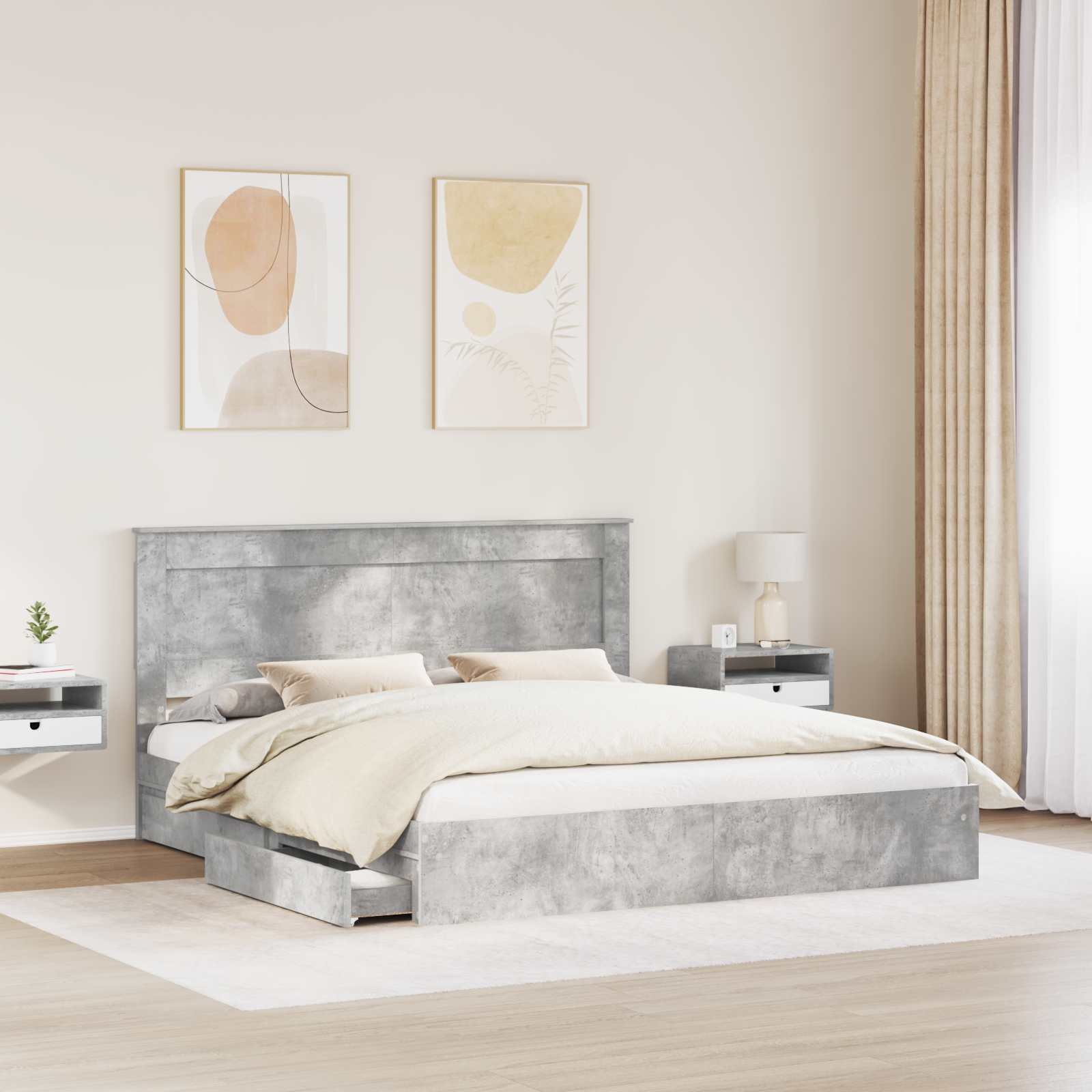 Κρεβάτι Αποθήκης Σκυρόδεμα Γκρι 180 x 200 cm Επεξεργασμένο ξύλο